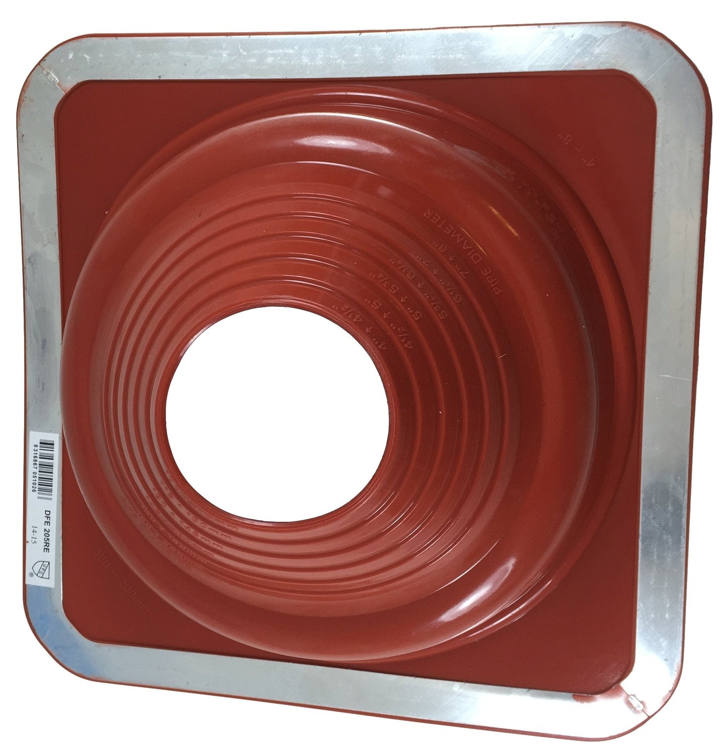 Dektite Premium #8 Red Silicone Metal Roof Pipe Flashing, High Temp, Square Base, Pipe Sizes 7" to 13"