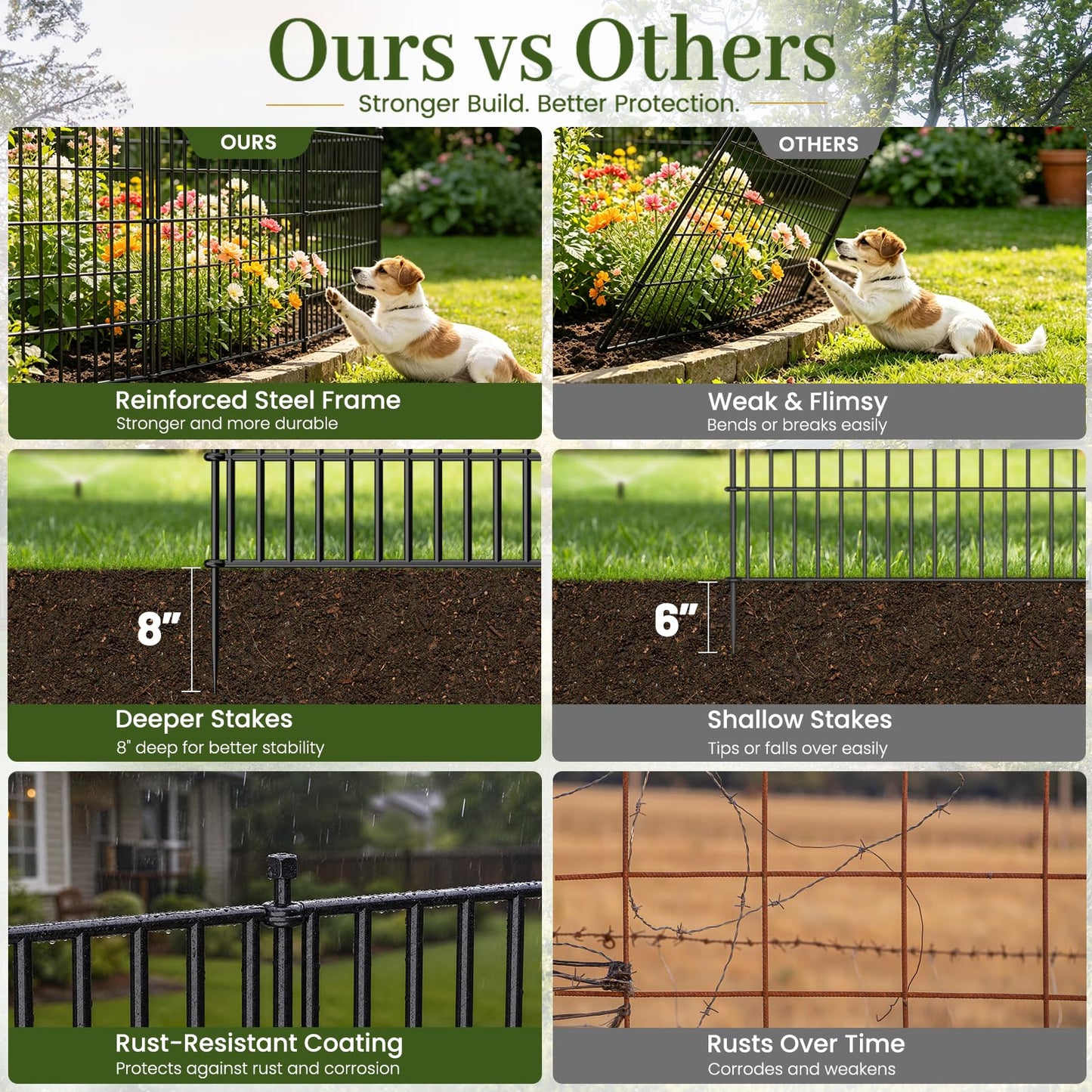 10 Panels No Dig Decorative Outdoor Garden Fence for Yard, 32 in(H) X 23.6 ft(L) Animal Barrier Fencing Rustproof Metal Wire Panel Border for Dog, Rabbits, and Patio Temporary Ground Stakes