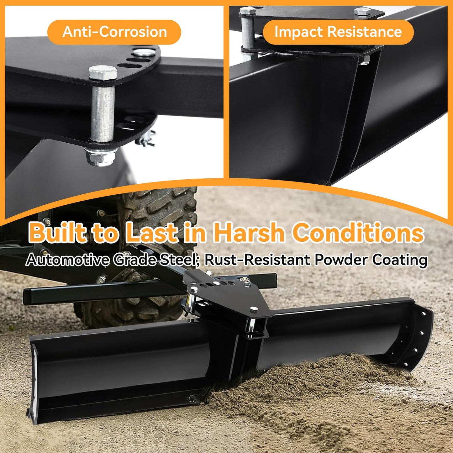 FULUPET 42" Scrape Blade Implement with 5 Adjustable Angles, 3-Point Tow Behind Grading Blade Attachment for ATV UTV Lawn Garden Tractors, 2 Inch Receiver, Driveway Grader, Ground Leveler, Snow Plow