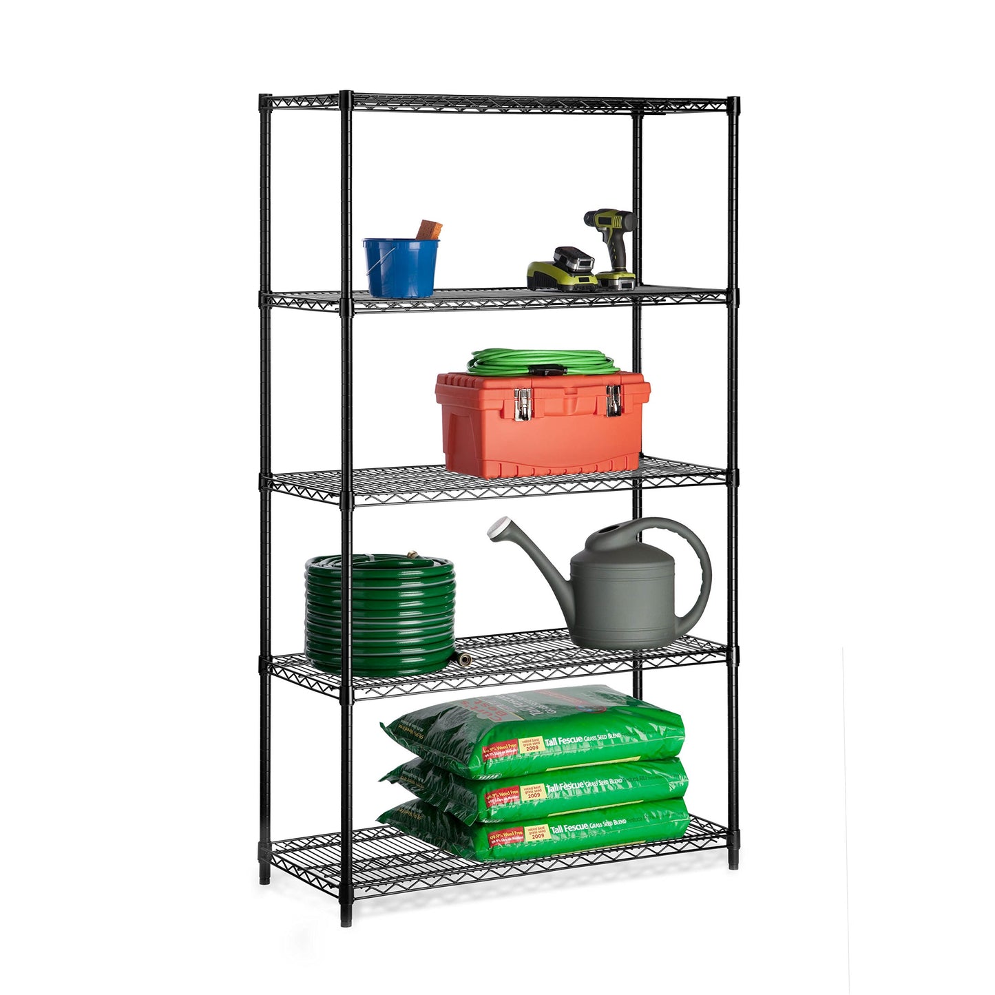 Honey-Can-Do 5-Tier Heavy Duty Adjustable Shelving Unit, 800-lb Per Shelf Metal Storage Rack, Industrial Strength Wire Shelf for Garage Workshop Warehouse, Black, 42 x 18 x 72 in