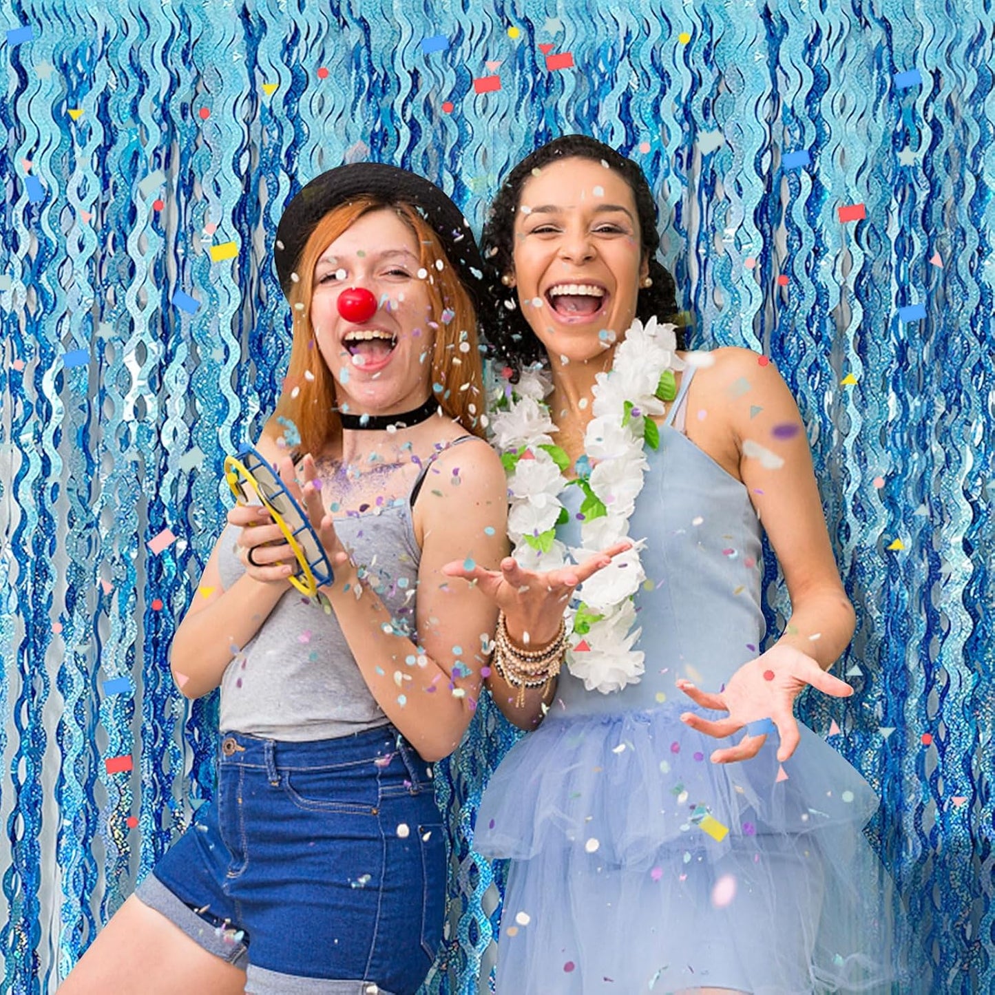 Skiennix Tinsel Foil Fringe Curtains - Metallic Wavy Backdrop for Parties & Events | Photo Booth Decor