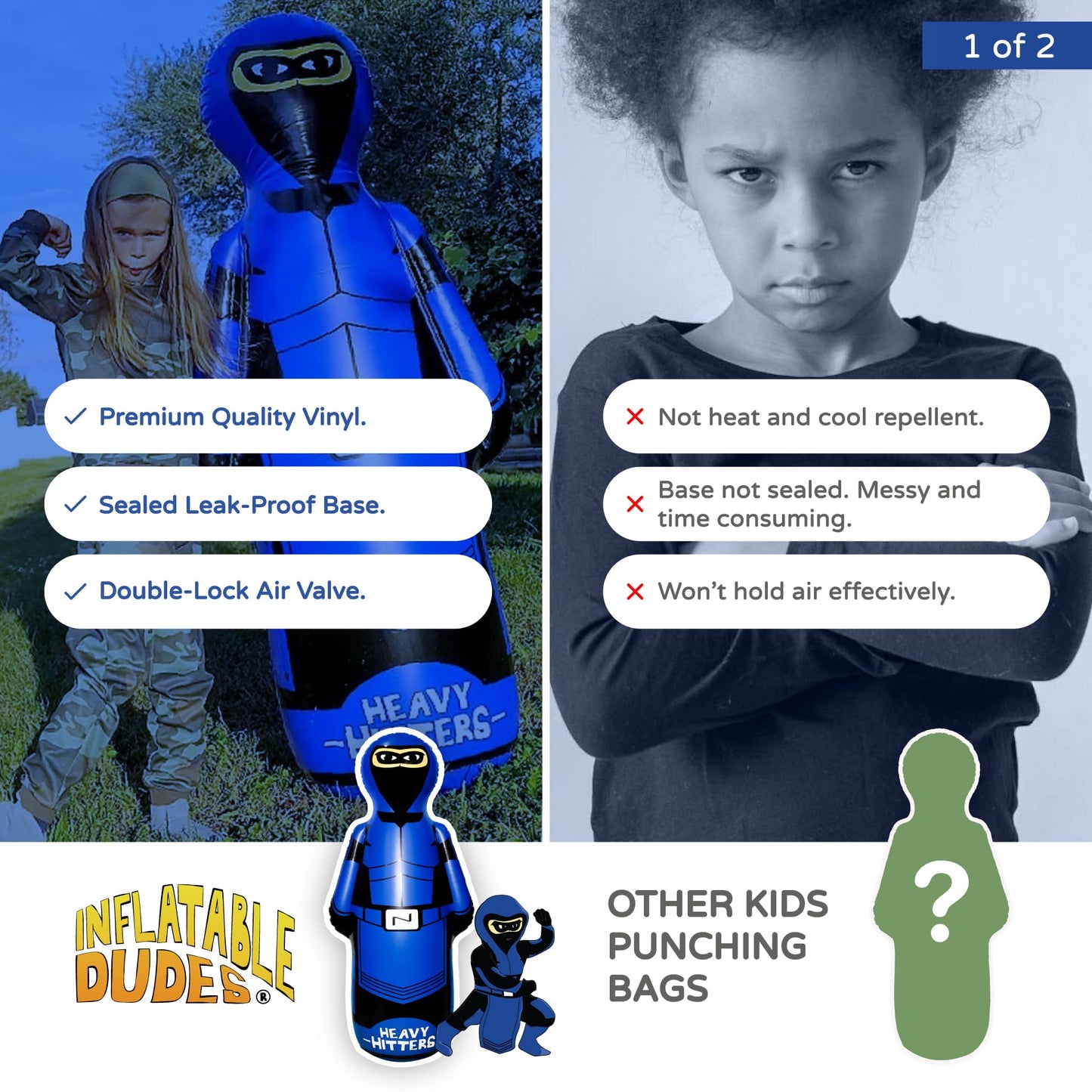 INFLATABLE DUDES Ninja Toy 63 Inches -Kids Punching Bag | Already Filled with Sand| Bop Bag | Inflatable Bopper | Boxing | Ninja Birthday Party | Punching Bag for Kids- (Heavy Hitters Nobi)