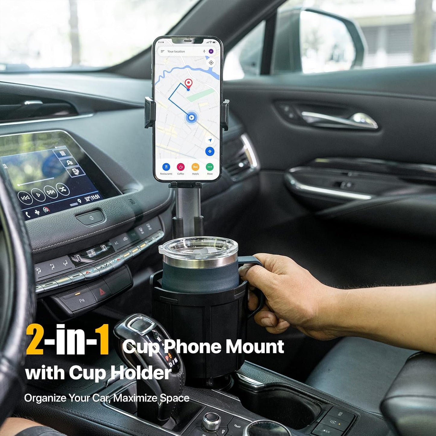AKREDERY 2-in-1 Car Phone Mount with Cup Holder Expander - Upgraded Anti-Shake Cup Phone Holder for SUVS Trucks