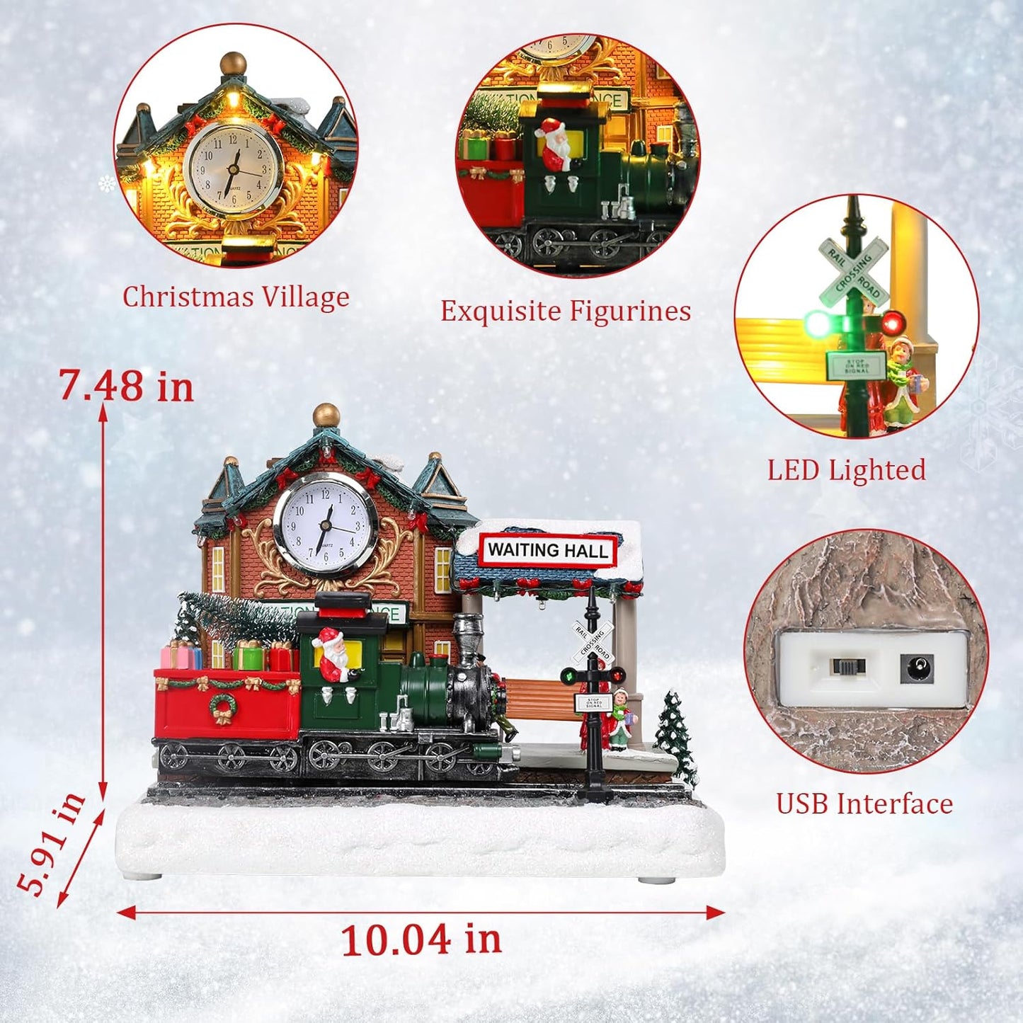 VCUTEKA Animated Christmas Village Train Station - Lighted Musical Santa Display for Holiday Décor