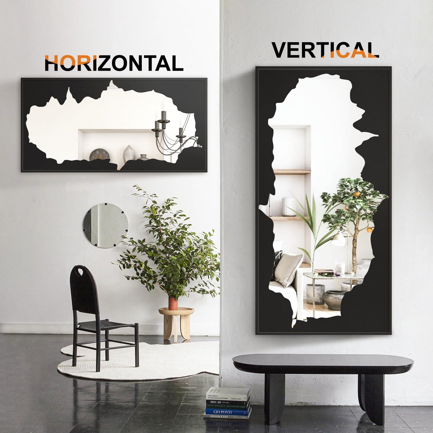 Bathroom Mirror with Black Artistic Decorative Design, Framed Rectangle Wall Mirror, 24"x36" Modern Hanging Mirror for Bathroom, Bedroom, Cloak Room, and Hallway
