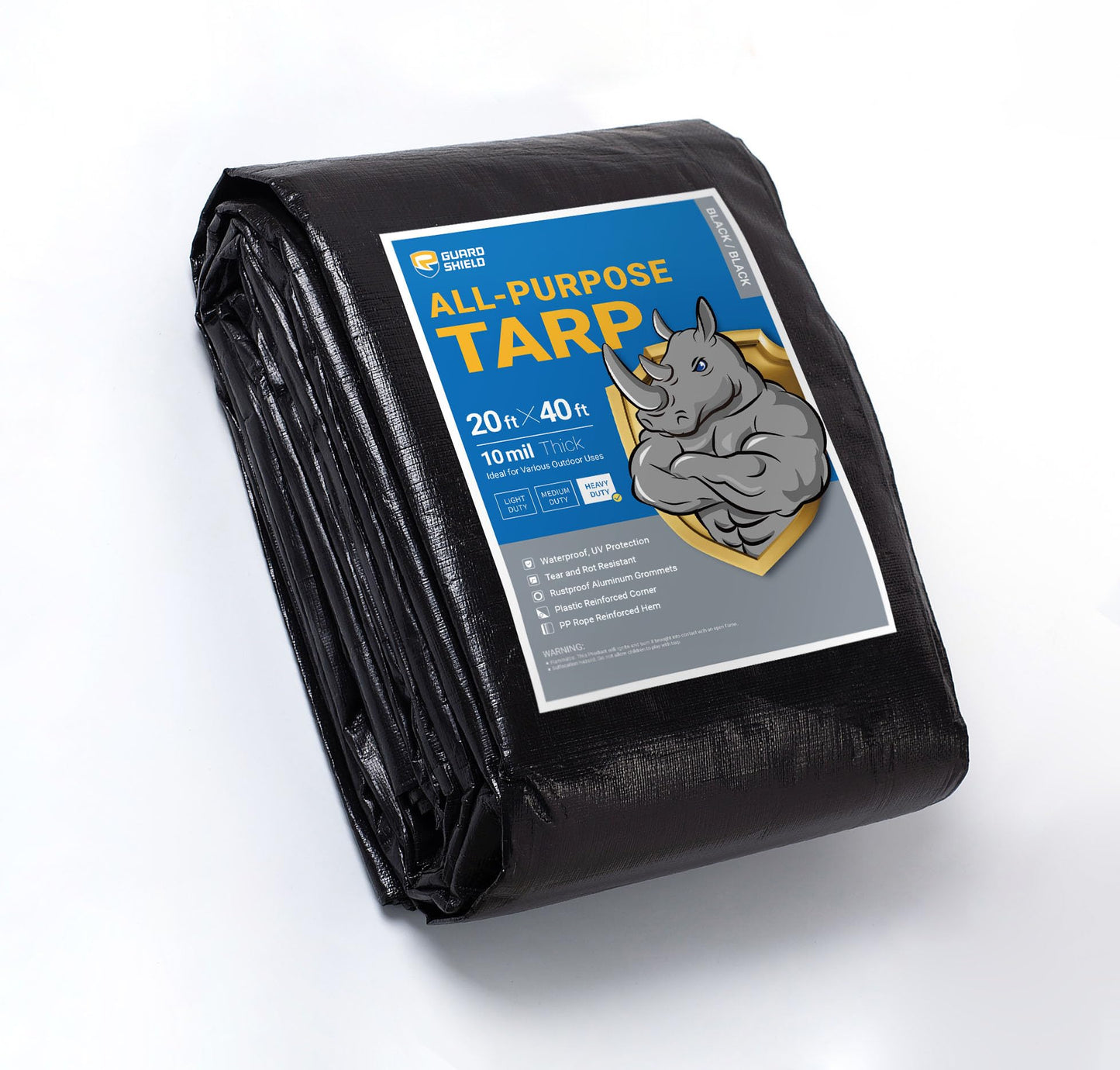 GUARD SHIELD Tarps Heavy Duty Waterproof 20x40 Feet Black Poly Tarp Cover Square Outdoor Thick UV Resistant Tarpaulin with Grommets 10mil