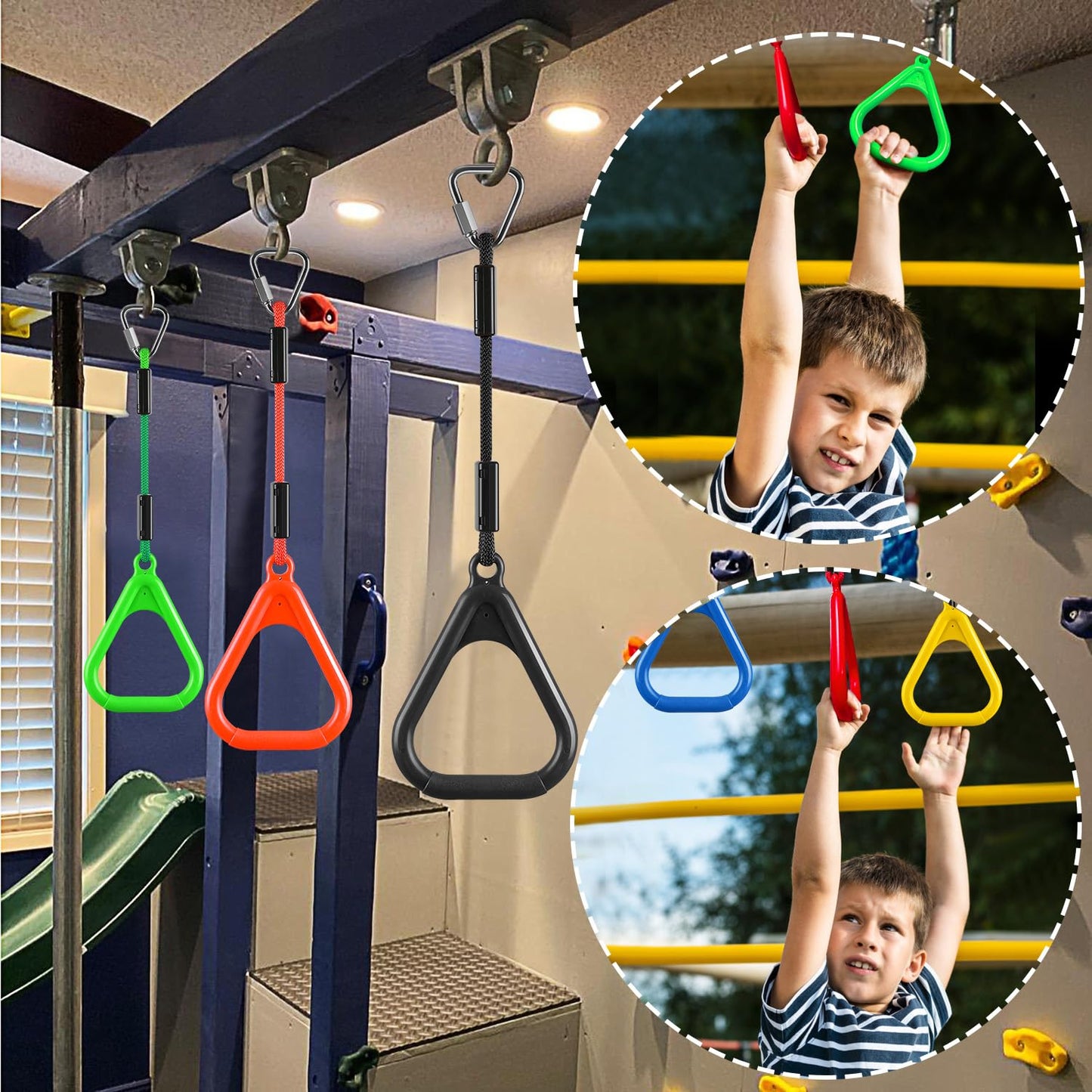 PELLOR Gymnastic Ring, Ninja Rings, Monkey Bars Adjustable Children's Home Gym Equipment, Pull Up Rings Sets for Workout Bodyweight Fitness Training