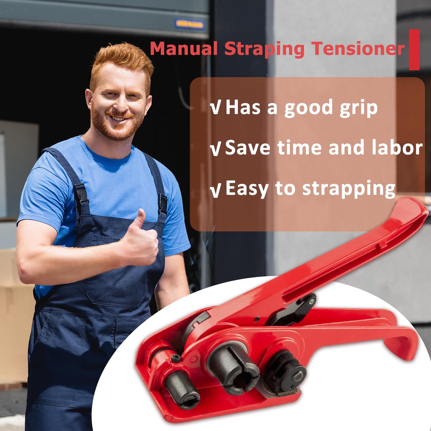 Heavy Duty Poly Strapping Tensioner with Cutter - Manual Strap Tool for 1/2"-3/4" PET & PP Strap, Durable Tensioner Tool for Home Moving & Commercial Shipping (Red, 8 Packs)