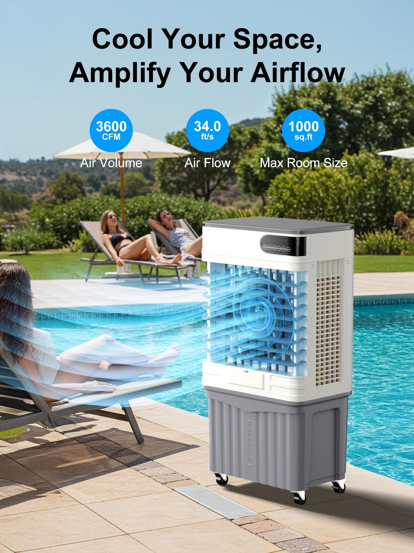 Uthfy Swamp Cooler, 41 Inch Evaporative Air Cooler with 13.5 Gal Large Water Tank, 3600 CFM, 120° Oscillation, 3 Modes & 3 Speeds, Remote, 12 H Timer, 4 Ice Packs, Portable Air Conditioner for Outdoor