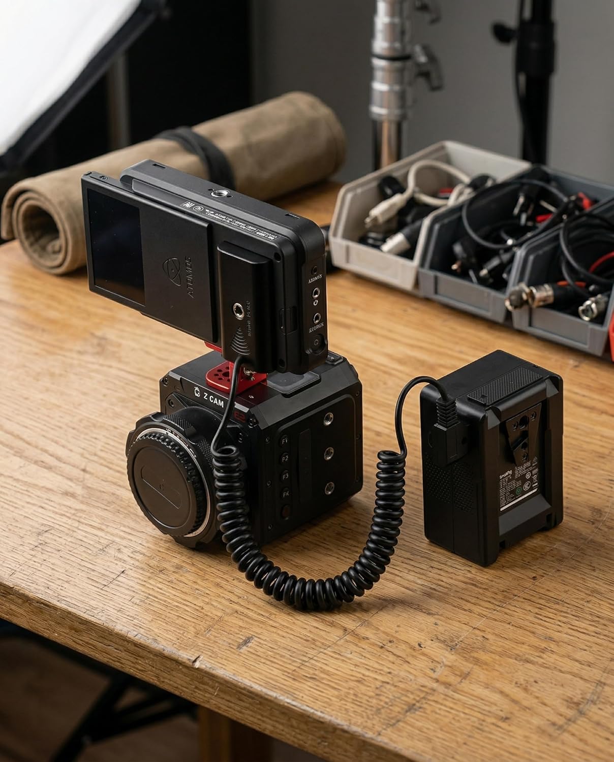 ZALUNERO NP-F970 Dummy NP-F550/770/570 D-Tap to Battery Coiled Power Cable Compatible with Sony Power Panel Light