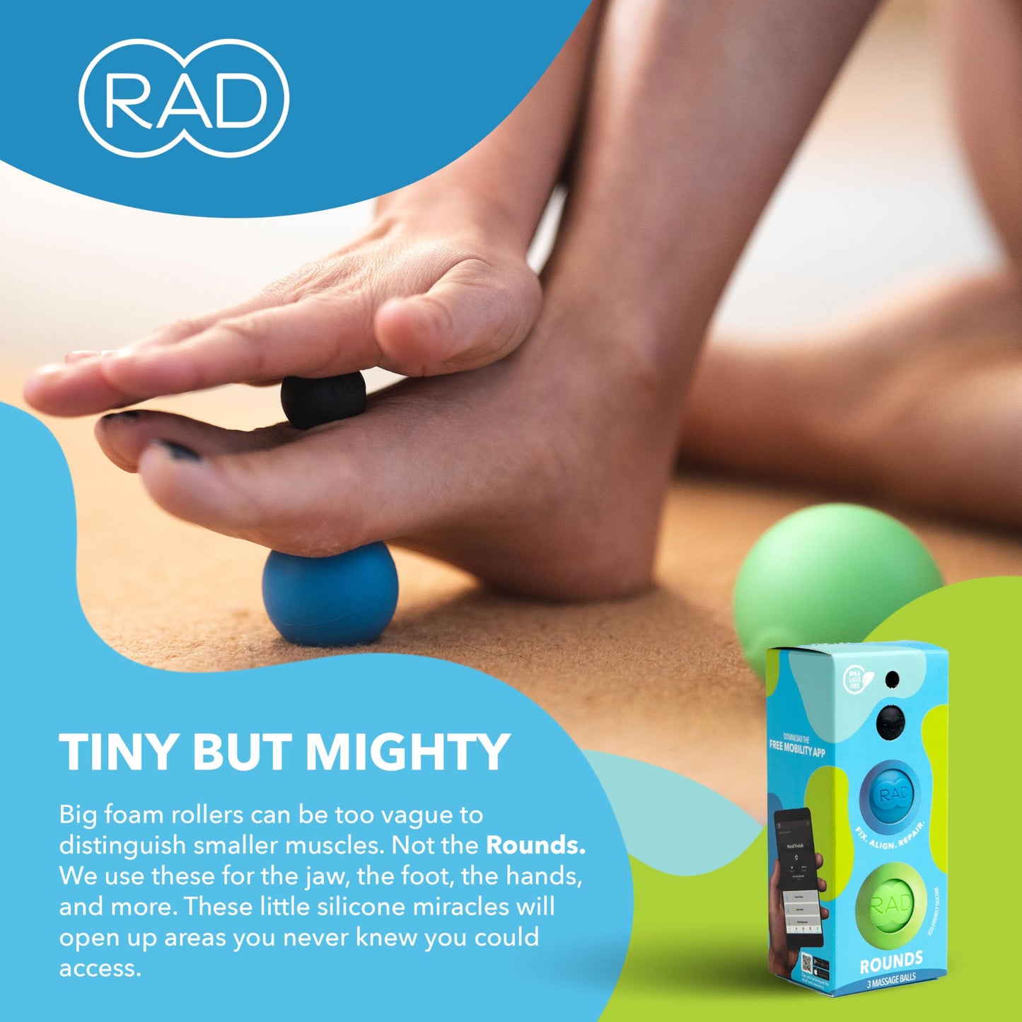 RAD Rounds – 3 Density Yoga Massage Ball Set for Deep Tissue Myofascial Release – Therapy Balls for Feet, Back, Neck, Jaw & Forearms – Trigger Point & Mobility Therapy (3-Pack)