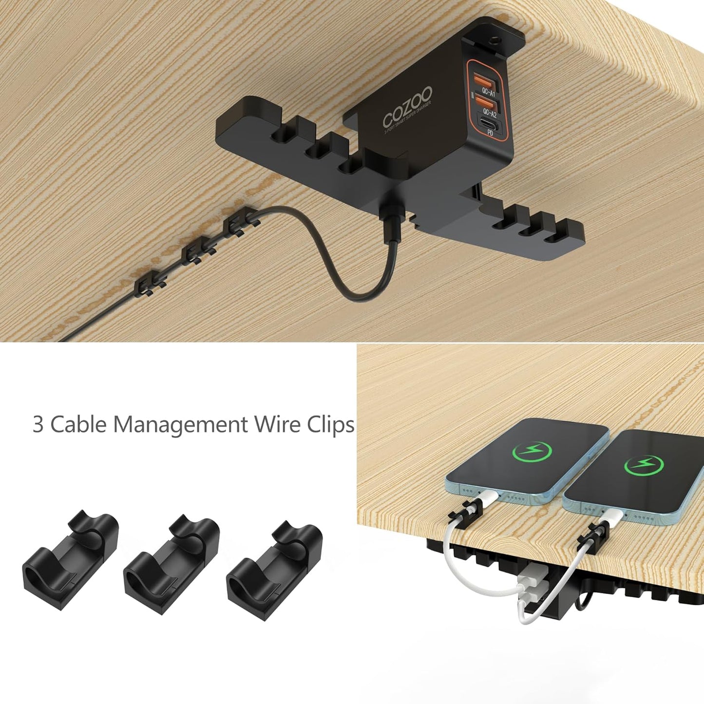 cozoo Headset 3 Headphone Stand with USB Charger Under Desk Holder Mount USB Charging Station,iWatch Stand Watch Dock