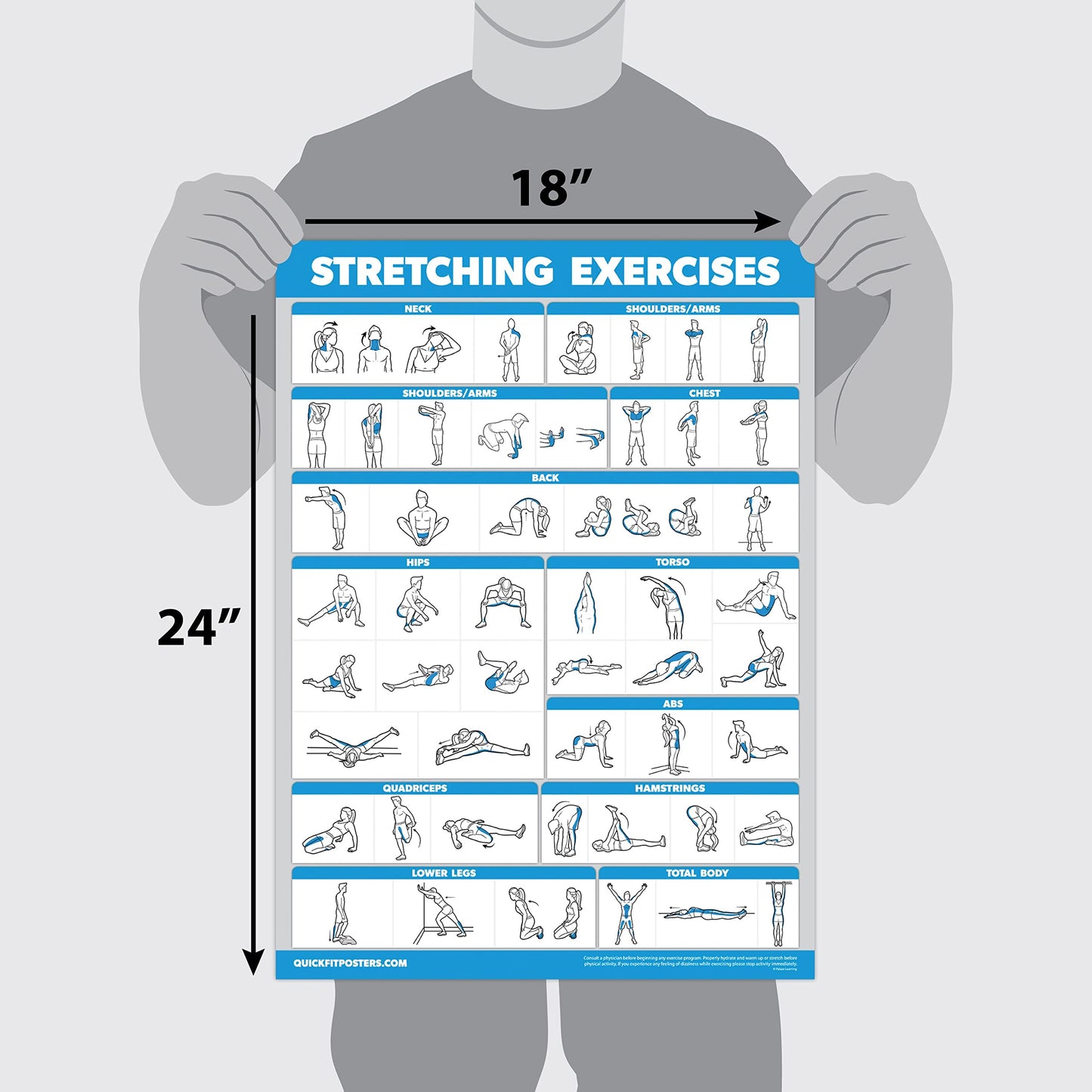 QuickFit 2 Pack - Stretching Exercise Poster - Laminated 18" x 24" & Bodyweight Exercise Playing Cards - 2.5" x 3.5"