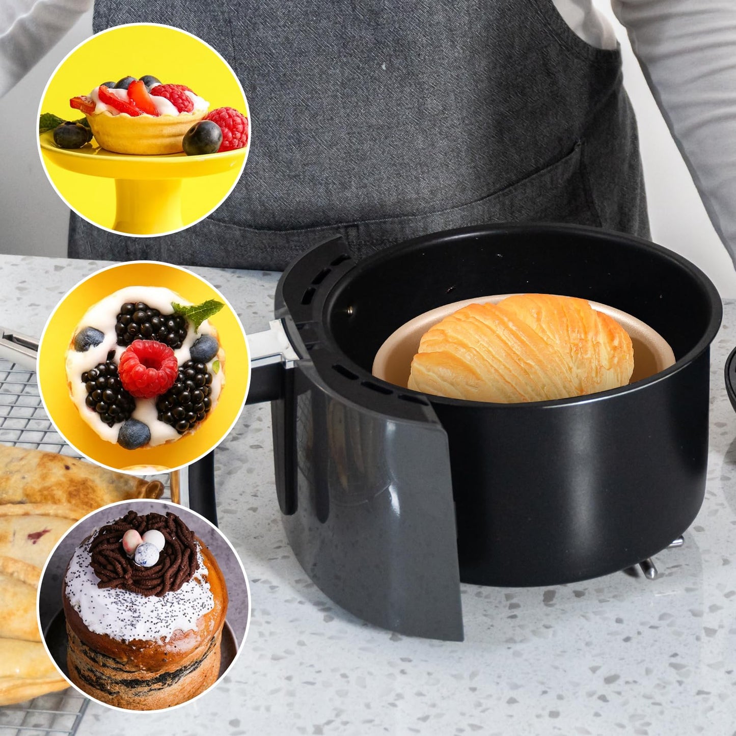 HOFURME 6 PCS Air Fryer Mini Pie Pan Tart Tins, Jumbo Muffin Cupcake Pan 4 Inch Air Fryer Hamburger Bun Mold, Non-Stick Air Fryer Egg Baking Pan Individual Mini Cake Pans for Baking
