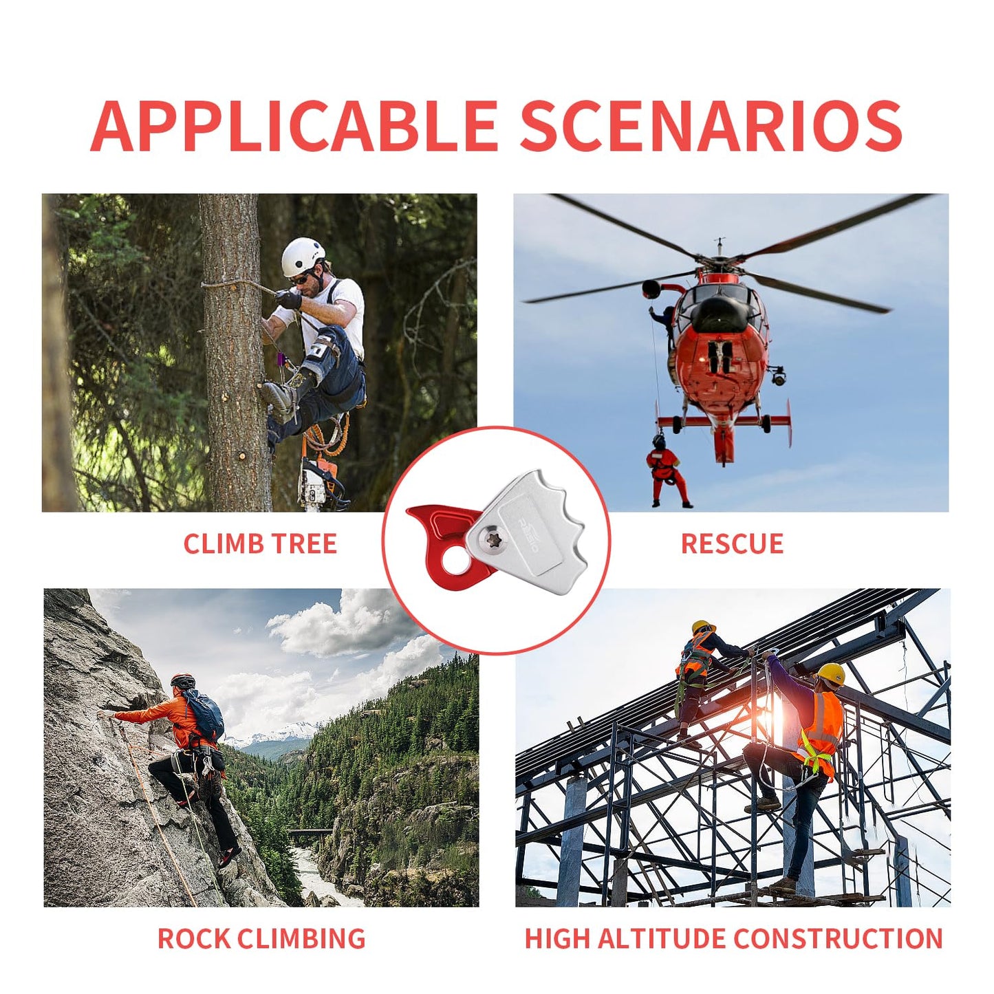 REISIO 15KN Detachable Climbing Ascender,Fall Protection Belay Device Climbing Rope Grab for Rocking Rescue Mountaineering Tree Arborist Caving Aerial Work 9-12MM (ZWQ-001)