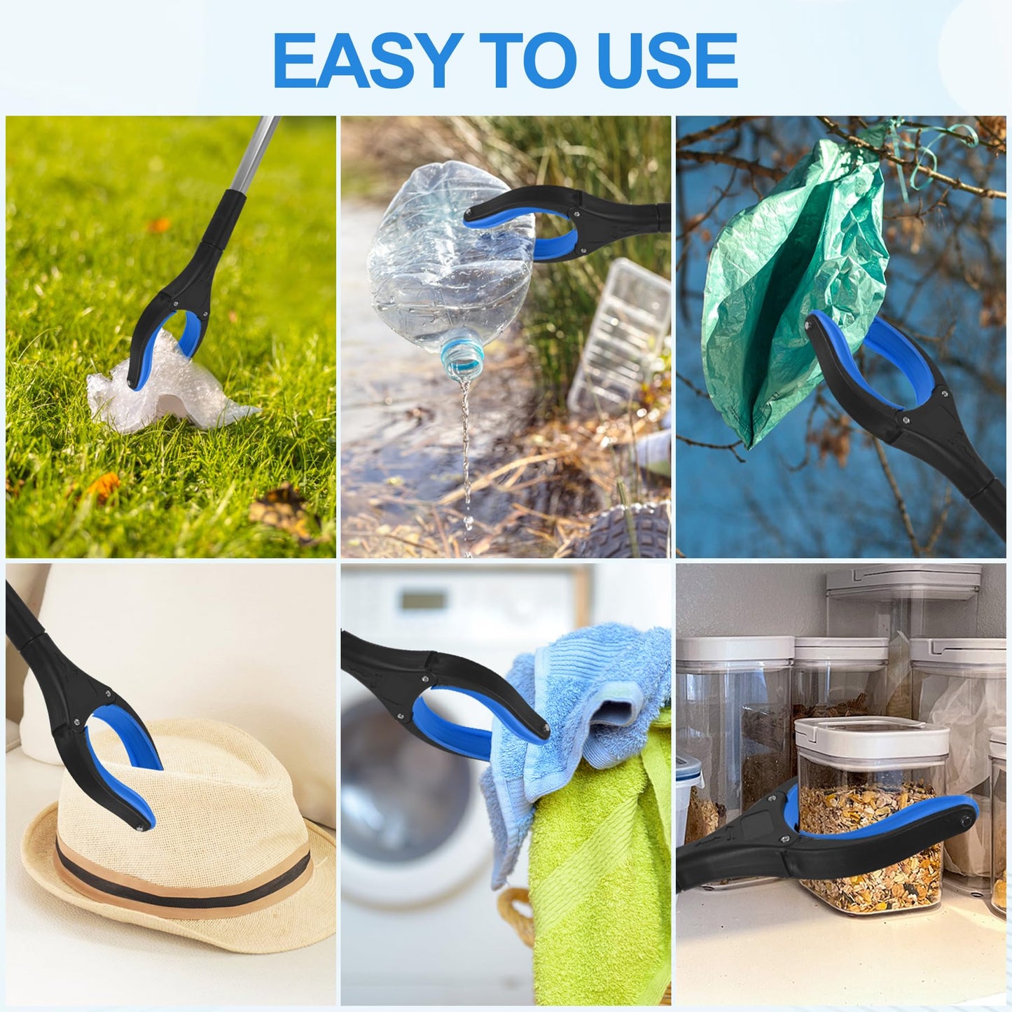 Tottist 12-Piece Heavy-Duty Trash Collection Tool - 32-Inch Lightweight Telescopic Grabber Ergonomic Handle, Non-Slip Grip | Multi-Purpose Mobility Aid for Seniors