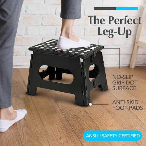 Handy Laundry Folding Step Stool - Lightweight & Sturdy for Adults and Kids - Easy One-Flip Design (Black | 2-Pack)