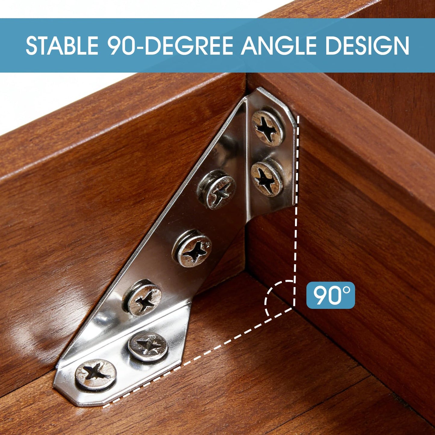 24-Pack Premium Stainless Steel Corner Brackets for Wood, Heavy Duty Furniture Corner Connectors Braces for Cabinets, Tables, Chairs, Drawers Universal Metal Triangle Brackets with 144 Screws