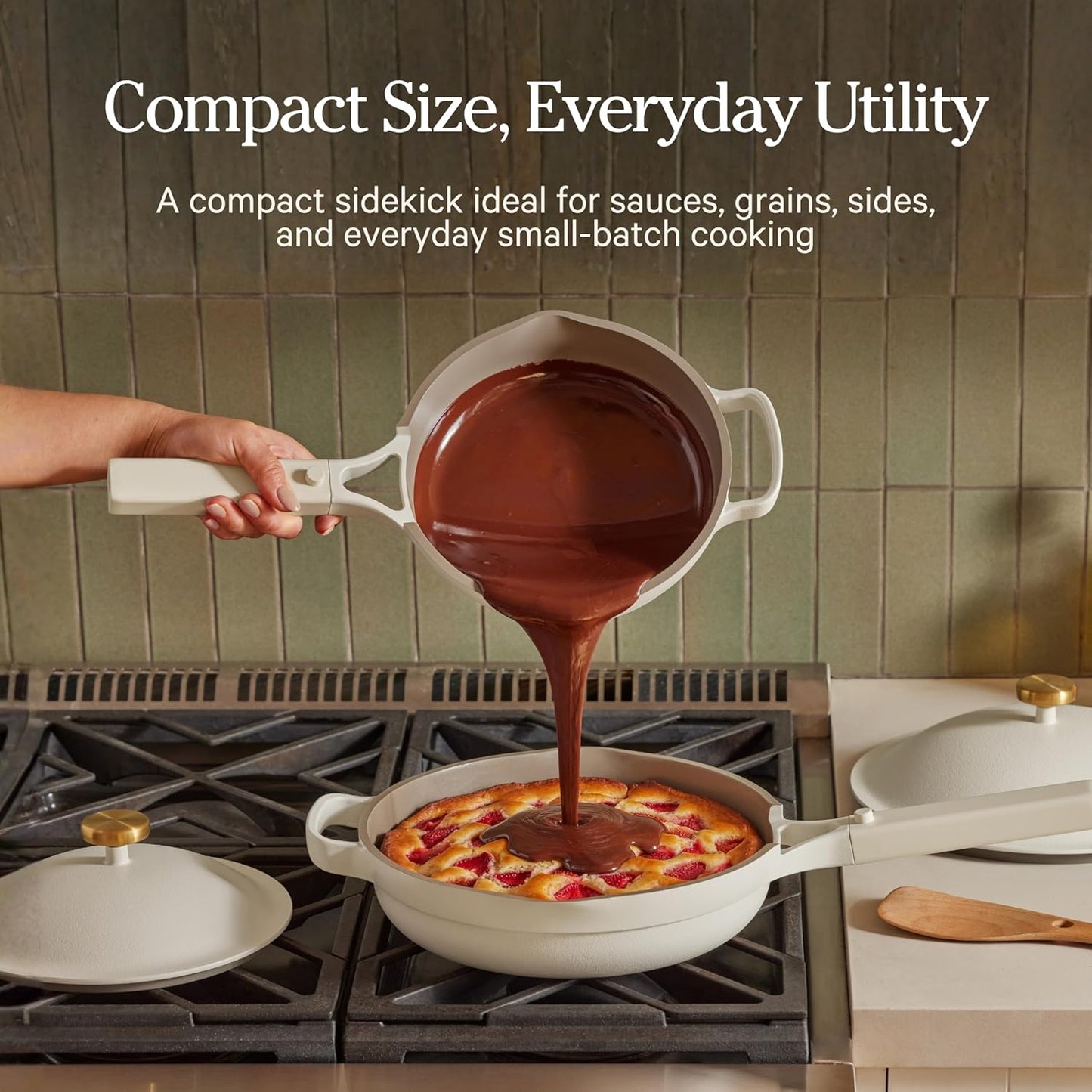 Our Place Mini Perfect Pot - 2.5 Qt Ceramic Cookware with Lid & Spatula | Patented 8-in-1, PFAS-Free, Non-Toxic | Induction & Oven-Safe to 450°F | Blue Salt