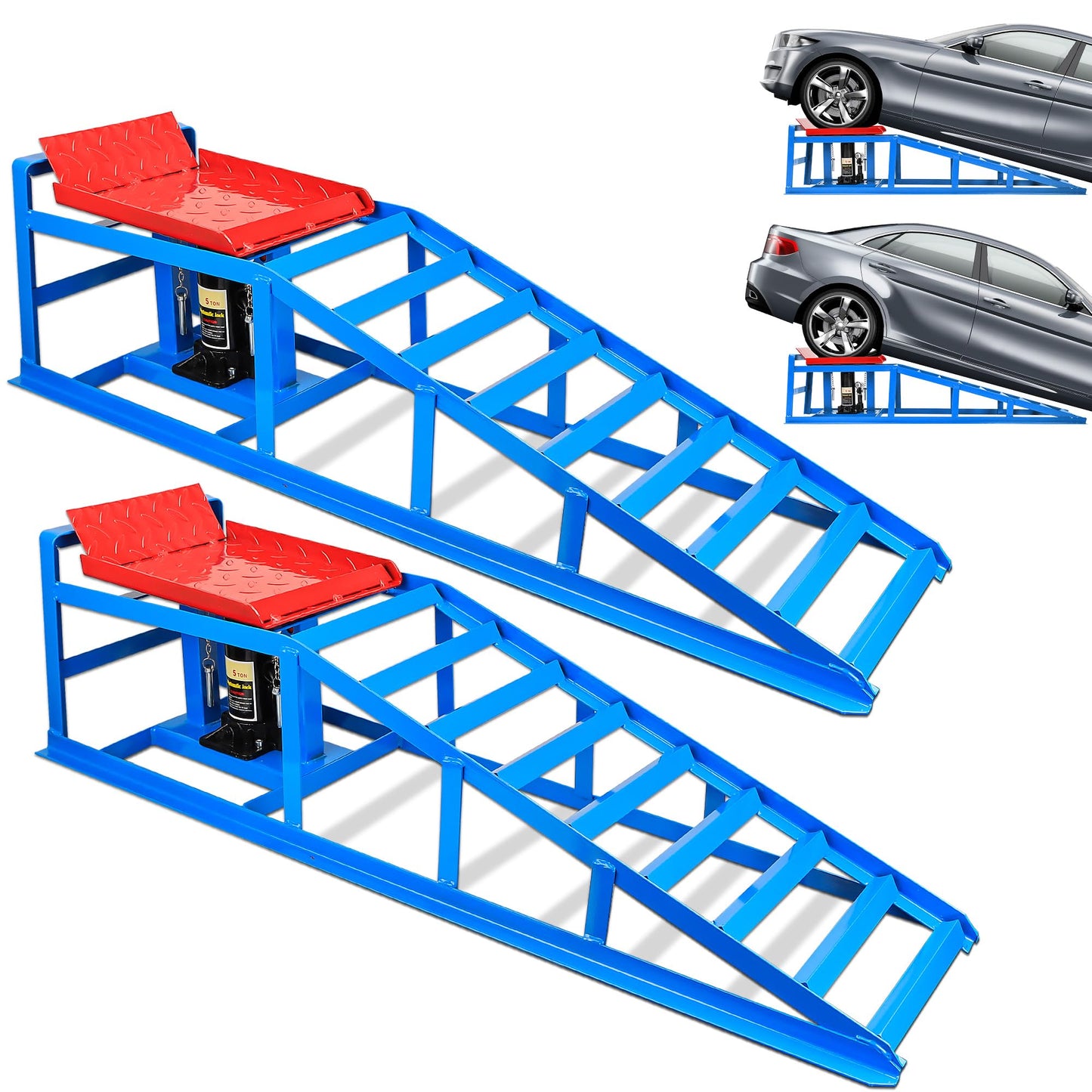 Car Ramps for Oil Changes Vehicle Ramps for Garage 2 Ton (4500 lb) Lifting Capacity, Nestable & Portable Auto Service Ramp （Red Blue）