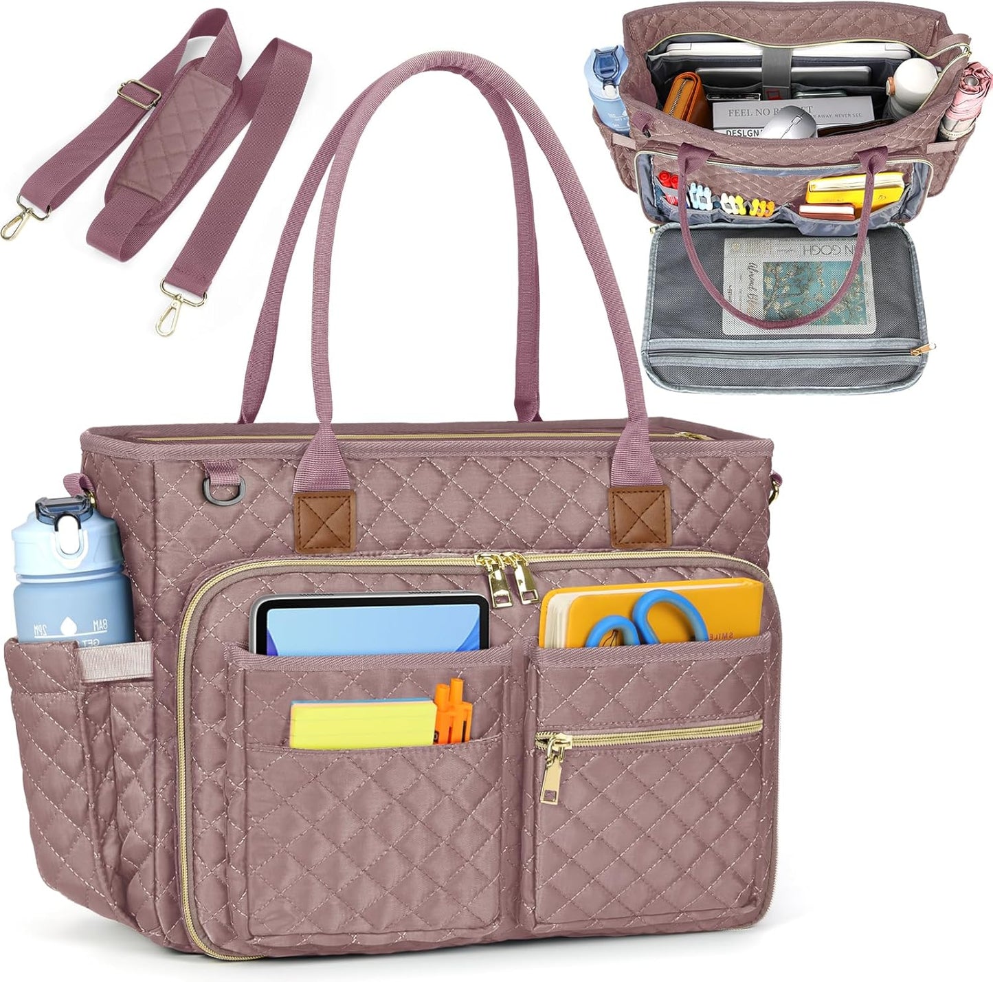 RAINSMORE 15.6 inch Teacher Tote Bag Laptop Bag for Women Work Bags Laptop Tote Nurse Bag Professional Computer