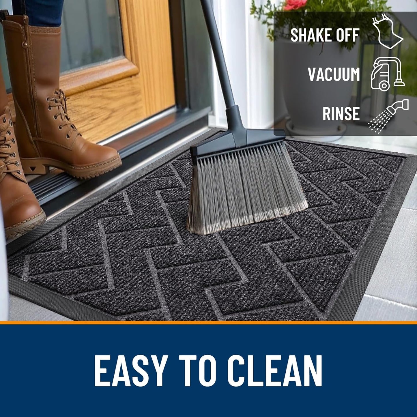 OLANLY Waterproof Front Door Mat - All-Season Indoor Outdoor Doormat | Sturdy Natural Rubber, Grey (59x35)