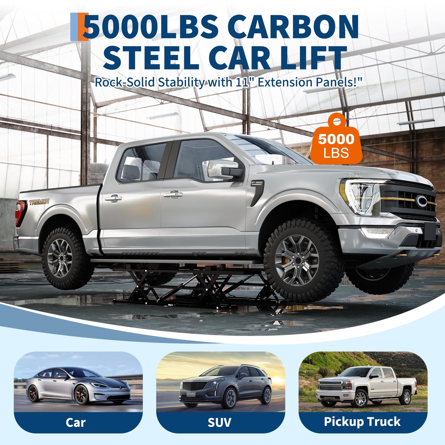 EliteEdge 5000LBS Portable Car Lift for Trucks SUV Sedan, Heavy Duty Scissor Lift Jack with Safety Lock, Adjustable Height 10.24"-26.8", Hydraulic Vehicle Lifting System with Extension Plates