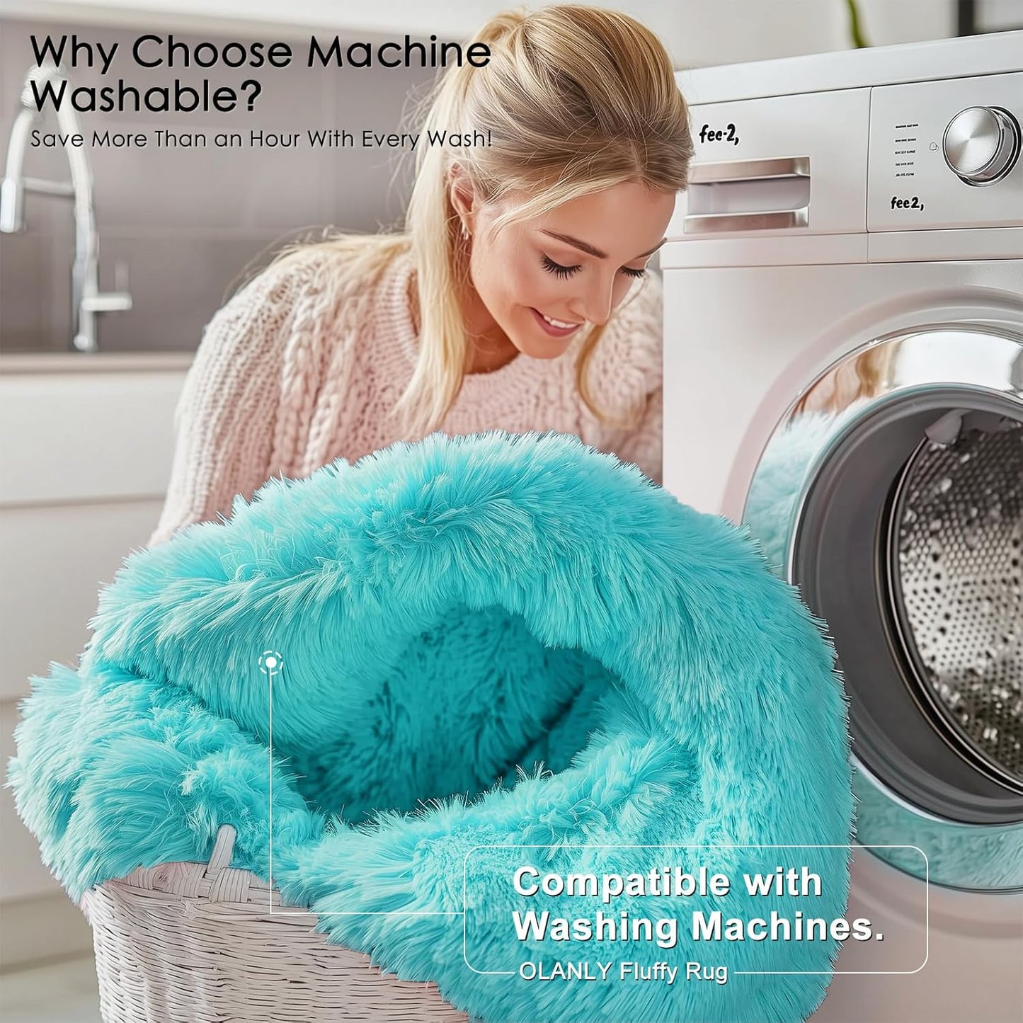 OLANLY 5x7 Soft Fluffy Shaggy Area Rug - Machine Washable Indoor Carpet for Living Room & Bedroom | Teal Blue