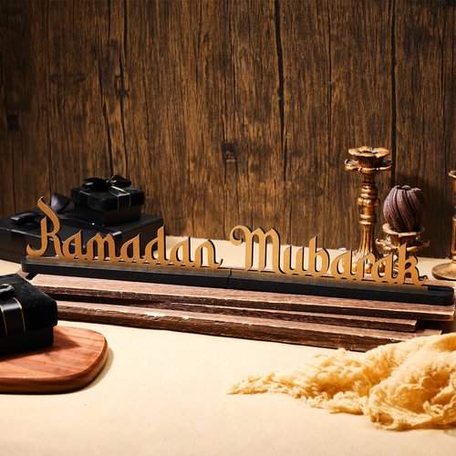 Amyhill 19 Inch Ramadan Eid Mubarak Table Decor Ramadan Mubarak Letter Wooden Tabletop Centerpiece Islamic Decoration Sign for Home Office Party Decorations