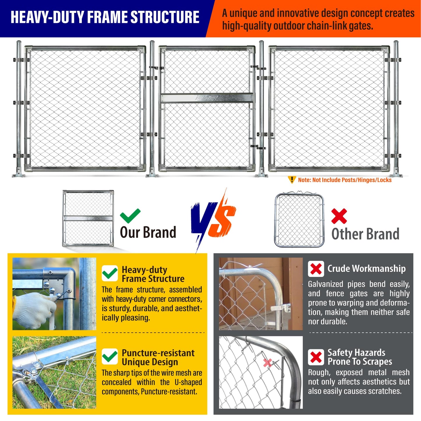 4x5FT(43.3" W x 59.0" H) Heavy Duty Chain Link Gate Easy Installation, Galvanized Steel Chain Link Gate Kit for Yard丨Pet Enclosure丨Backyard（Includes Galvanized Steel Pipes）