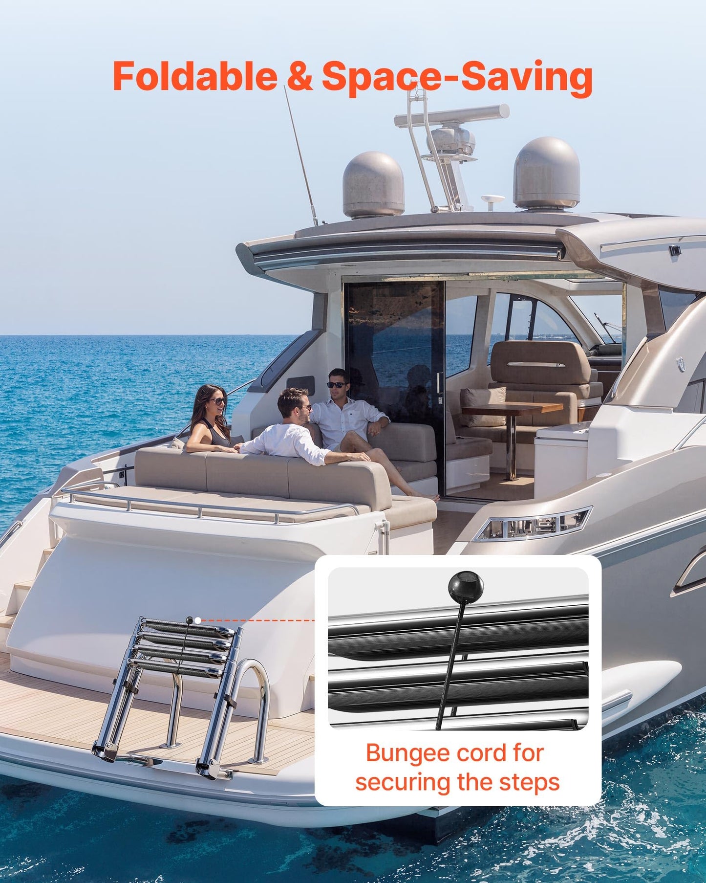 VEVOR Boat Ladder, 4 Steps Stainless Steel Telescoping Folding Swim Deck Ladder for Rear Entry Inboard, 600lbs Capacity with 4.1'' Extra Wide Steps & Handrails, for Outboards, Yacht, Pontoon Boat