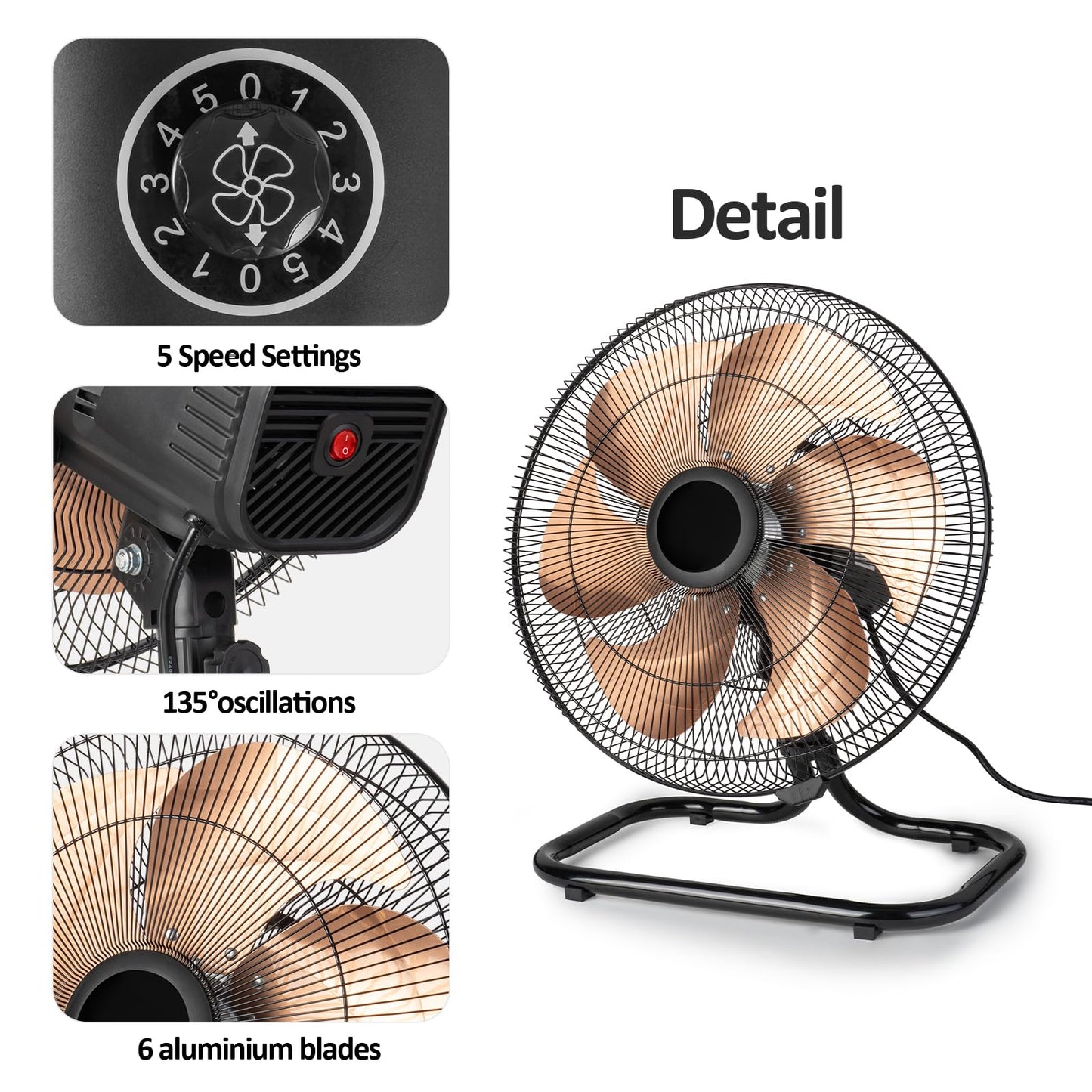 Allsheen 18 Inch Oscillation Floor Fan,Industrial Fan with DC Motor,5 Speed,High Velocity Metal Fan for Industrial, Commercial, Residential, Greenhouse,Black