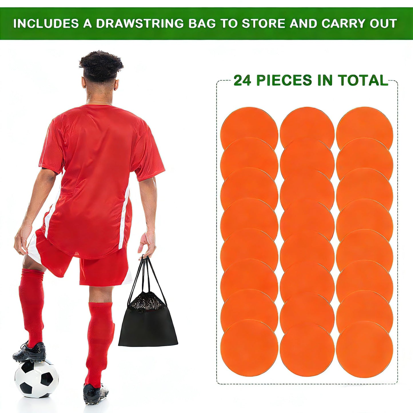 TuXHui Poly Spots 4 inch Flat Cones Spot Markers for Gym/PE Training, Dance, 24 Pcs Non-Slip Rubber Floor Dots Flat Disc Markers for Soccer Basketball Sports Agility Drills, Classroom Activities