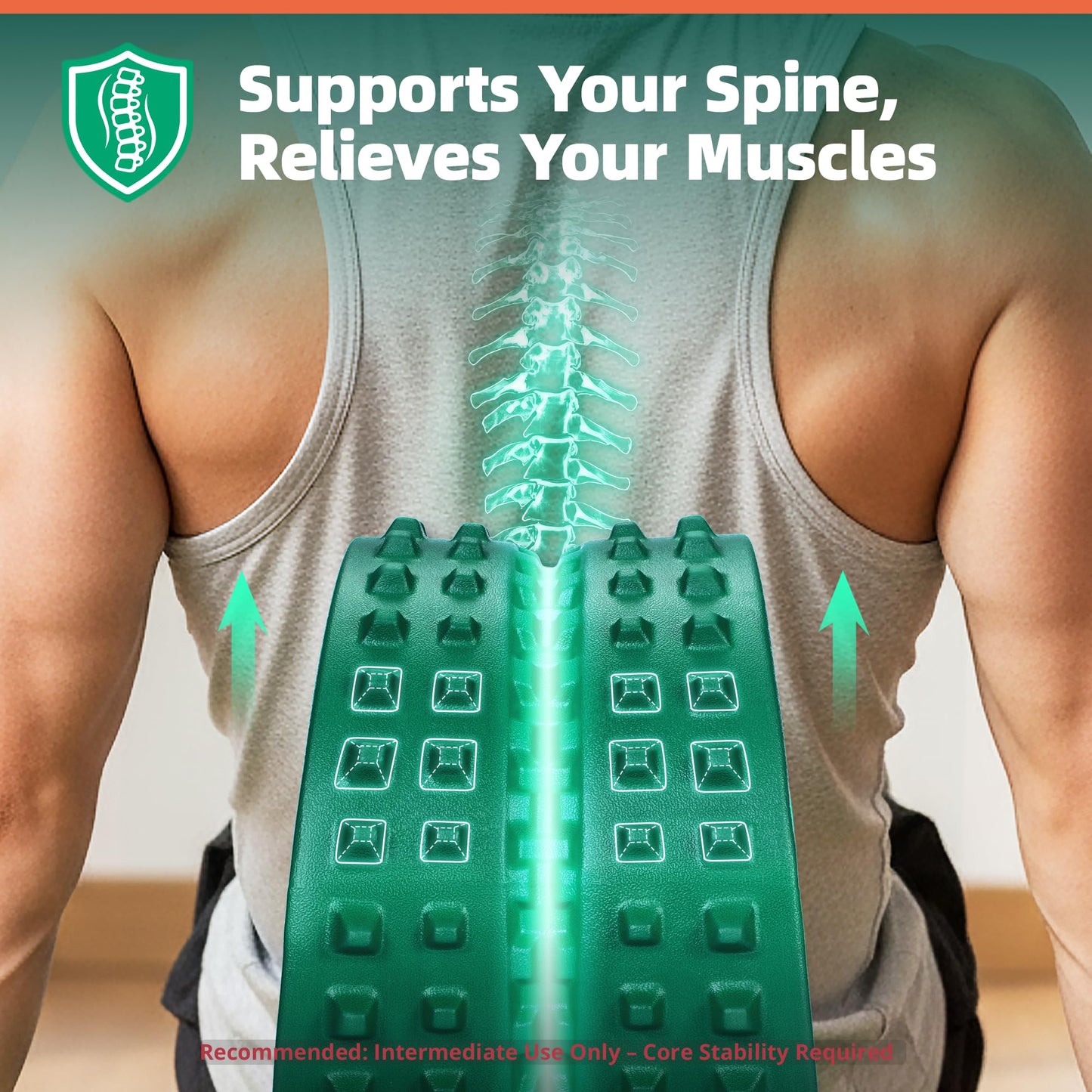 GymCope Back Roller for Back Pain Reliefn & Stretching, Deep Tissue Massage Roller Supports Up to 530 lbs / 240 kg, 5.5''-7.5'' Curved Foam Roller for Home Physical Stretching (Green, Firm)