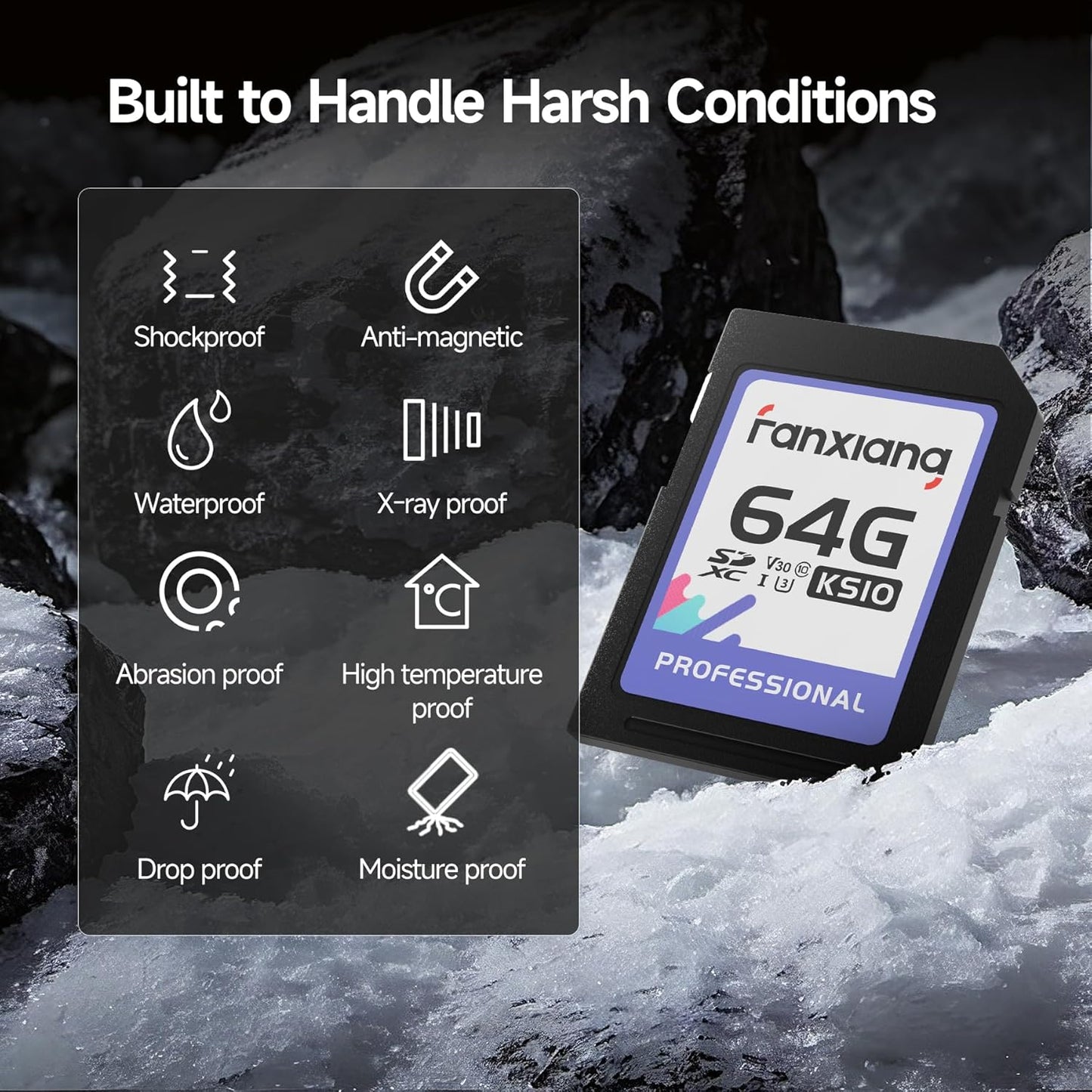 fanxiang 64GB C10, U3, V30, 4K 100/45 (2-Pack) SDXC Memory Card SD Card, UHS-I, Full-HD & Video, Up to MB/s Read/Write
