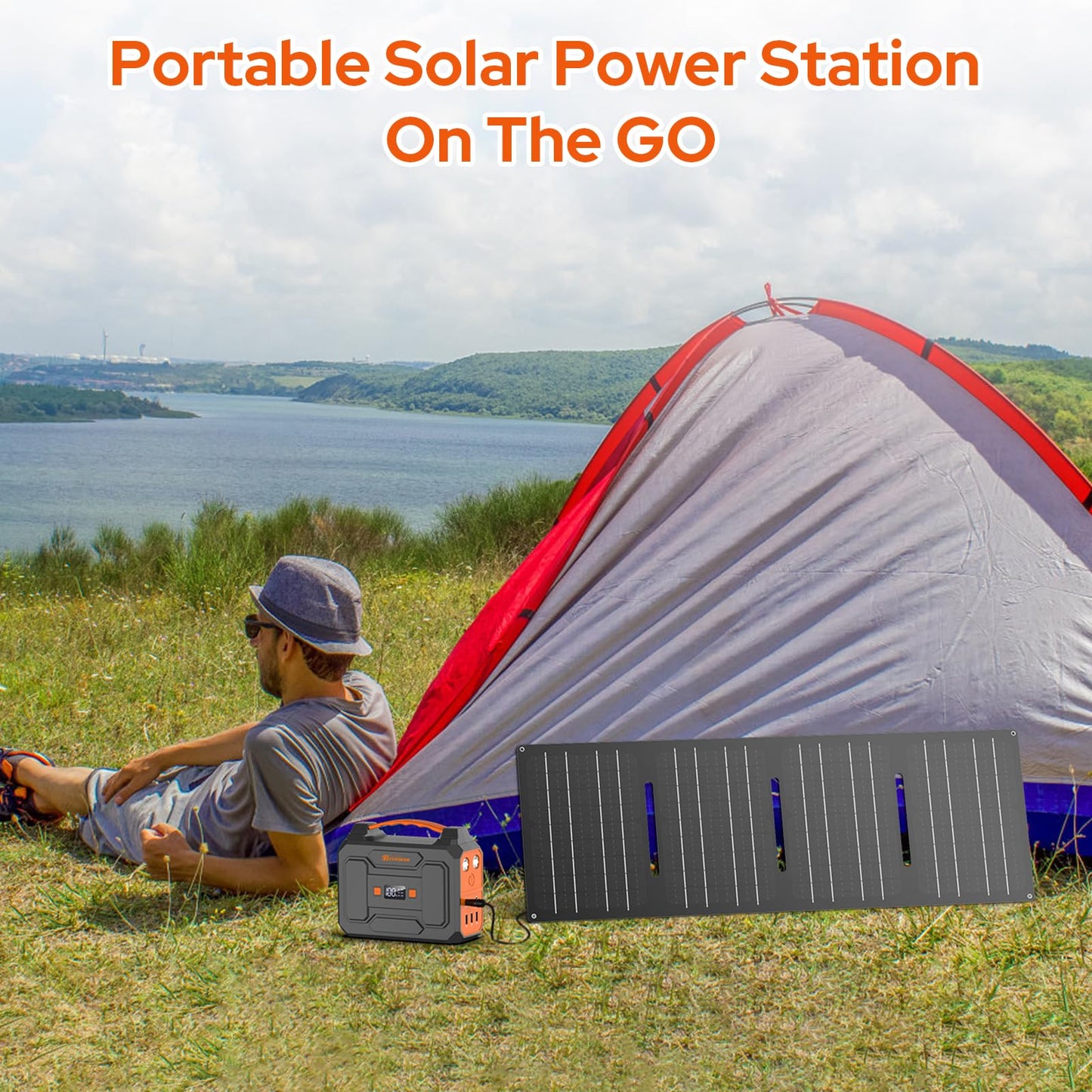 Portable Power Station with Foldable Solar Panel 30W Included, 110V 100W AC Outlet Portable Solar Power Pack Generator with Panels, Camping Solar Power Bank for Laptop Smart Device RV Outdoor Backup