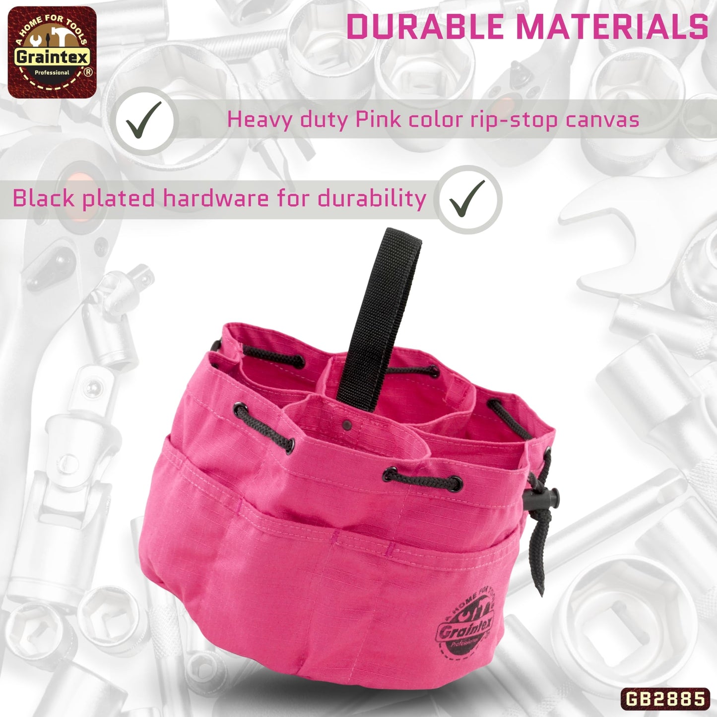 Graintex 18 Pockets Grab Bag Rip-stop Canvas Drawstring Closure, Small Part Organizer Pouch, Small Tools, Screws, Parts, Parachute Tool Bag for Efficient Storage - Pink