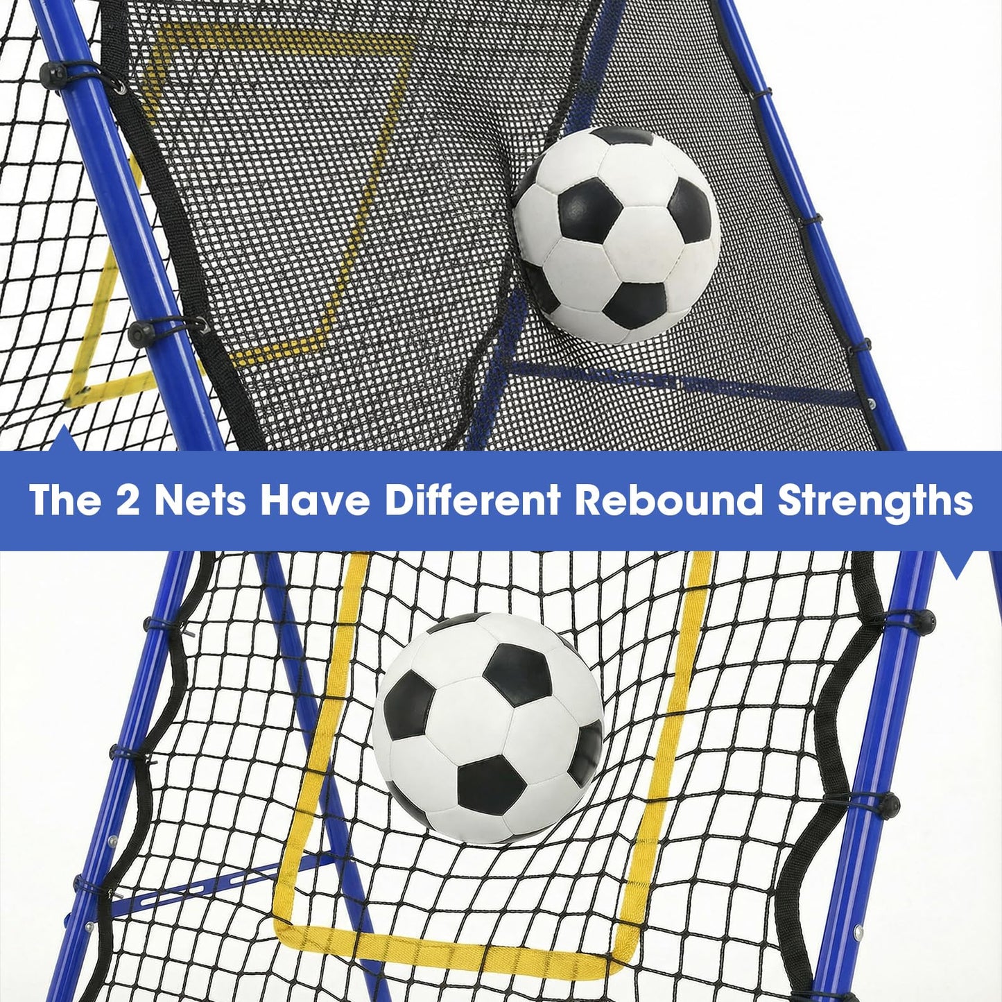 JIRTEMOT Soccer Rebounder Net, 2-Sided Football Trainer with Fast/Slow Rebound for Ball Control, Passing, Shooting, Portable Volleyball Practice Equipment for Youth & Adults, Easy Setup, 5FTx4FT