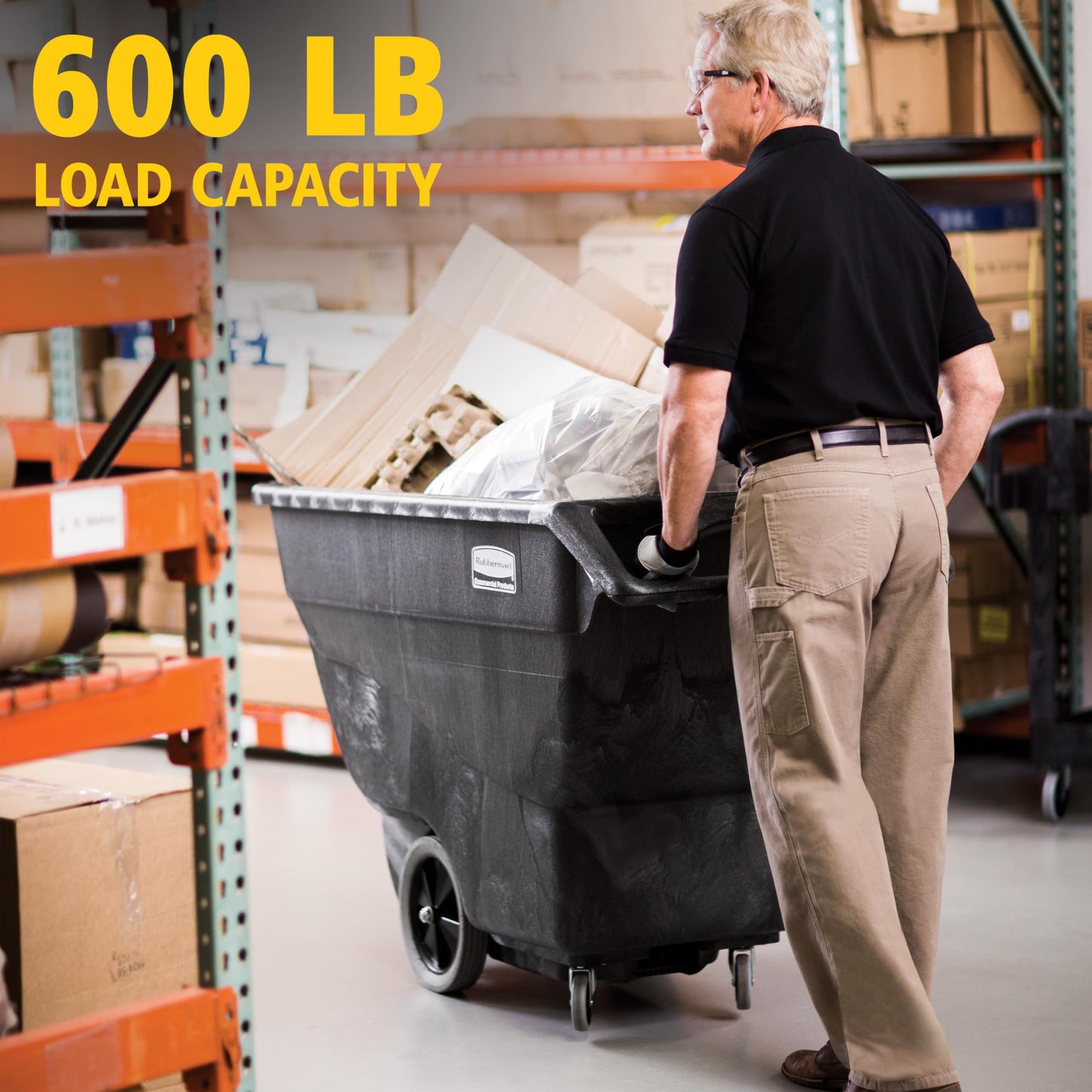 Rubbermaid Commercial Products Tilt Dump Truck/Trash Cart/Garbage Collection, 600 lbs 3/4 Cubic Yard Heavy Load Capacity with Wheels, Trash Recycling Cart, Black, Office/Warehouse/Facility Management