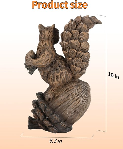 iStatue 10” Resin Squirrel Figurine - Charming Woodland Animal Decor for Fall Harvest & Thanksgiving