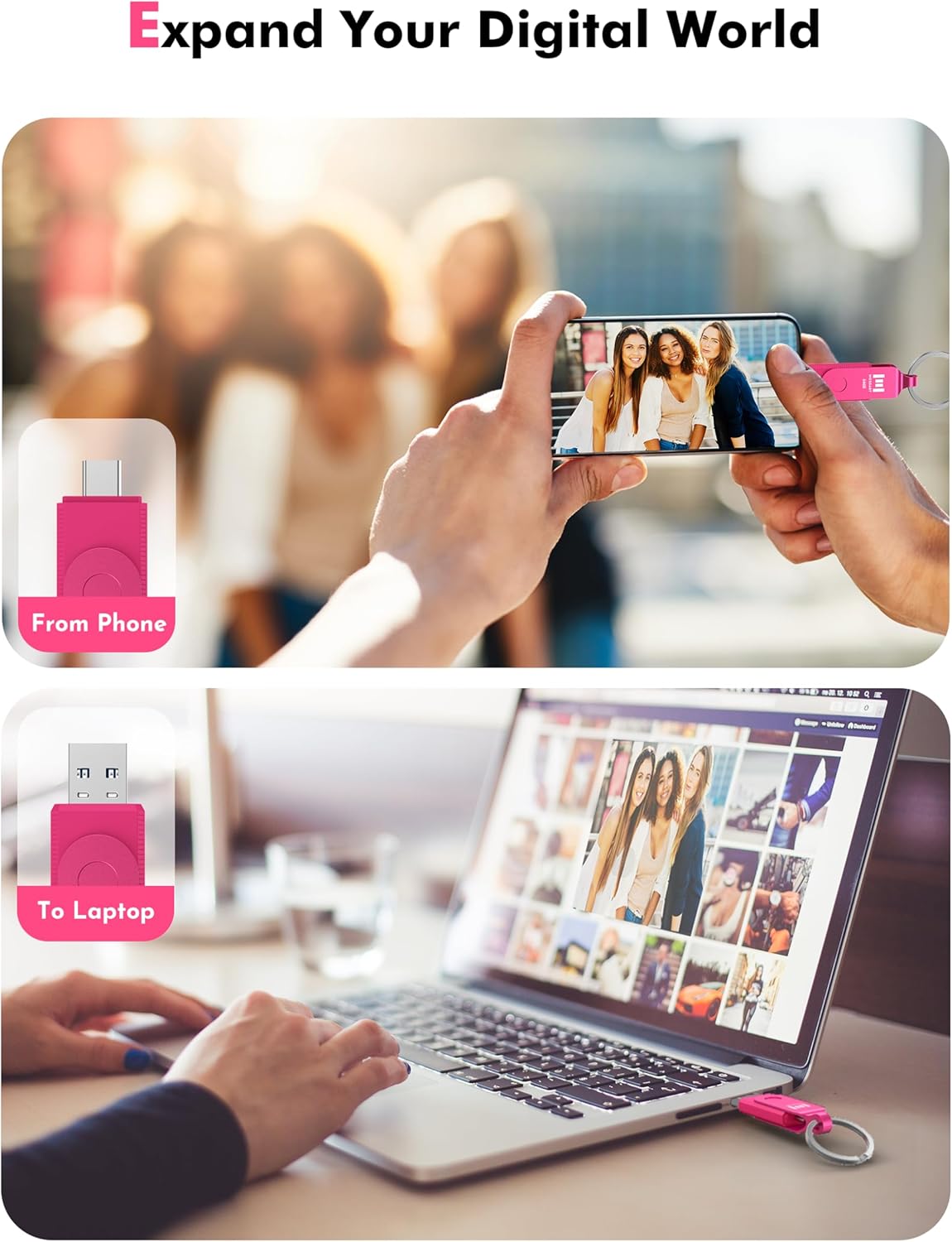 mosDART 64GB 3.2 150MB/S 15, 16 17, Dual USB Type-C Flash Drive, Thumb Drive with Keychain and LED Light, exFAT Memory