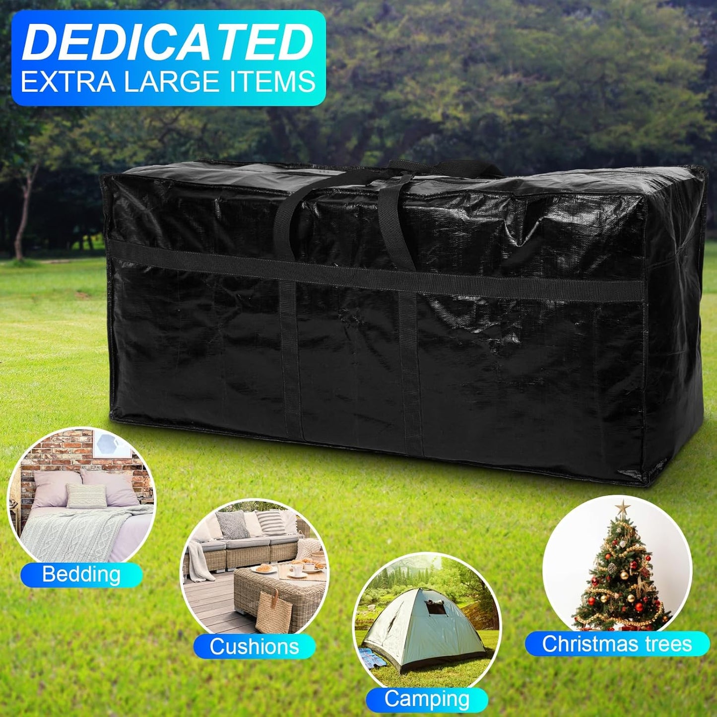 Windyun 57 Gallon Extra Large Heavy Duty Moving Bags - Jumbo Tote with Strong Zipper Handle | Black 4 Pack