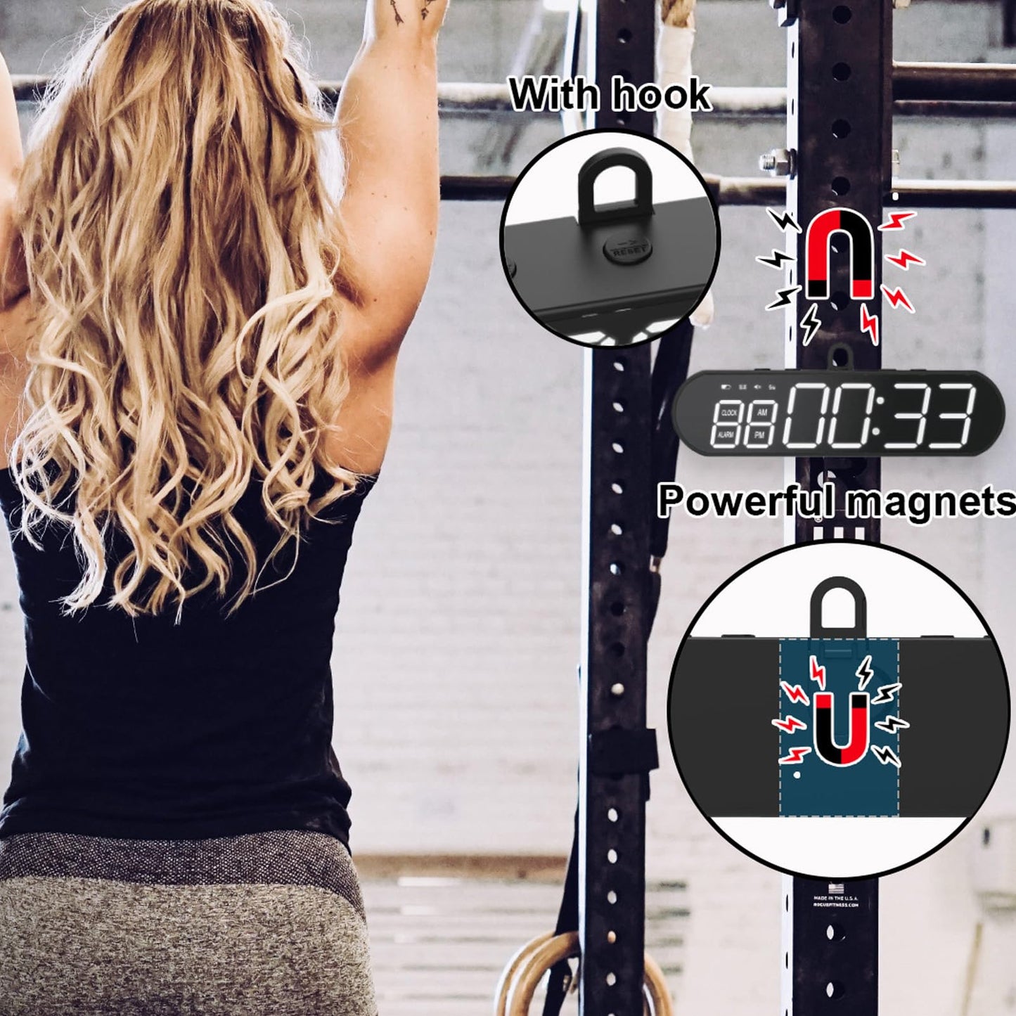 Portable Gym Timer, LED Display Interval Timer with Time Progress Bar/Rounds, Countdown/Up Stopwatch, Buzzer & Rechargeable Powered Battery Workout Timer for Home Gym Fitness