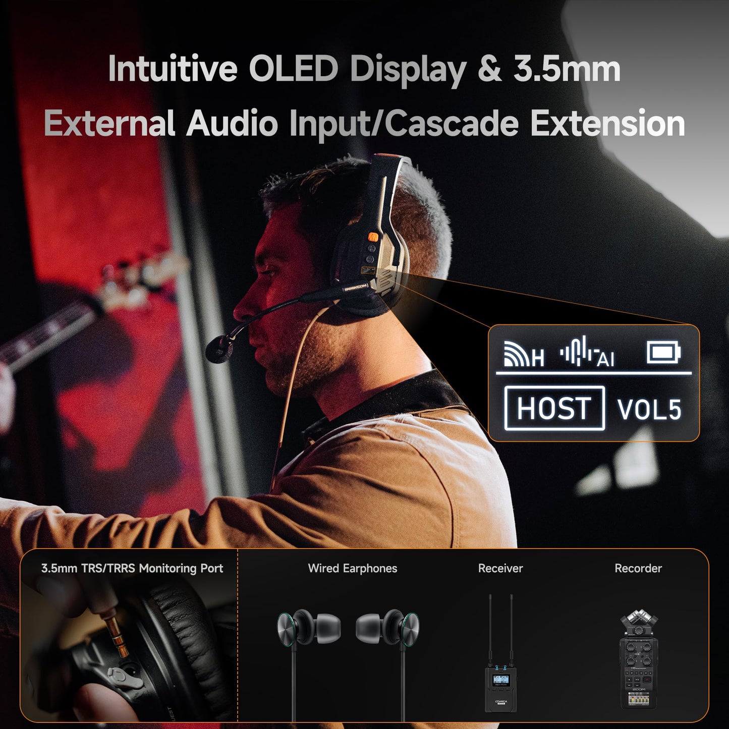 COMICA Seekcom S1 Wireless Intercom Headset System, 2.4GHz Full-Duplex 2-Person Communication Headset with AI/ENC Noise Reduction, 500m/1640ft, PTT Mute, OLED Display for Film, TV, Broadcast, Live