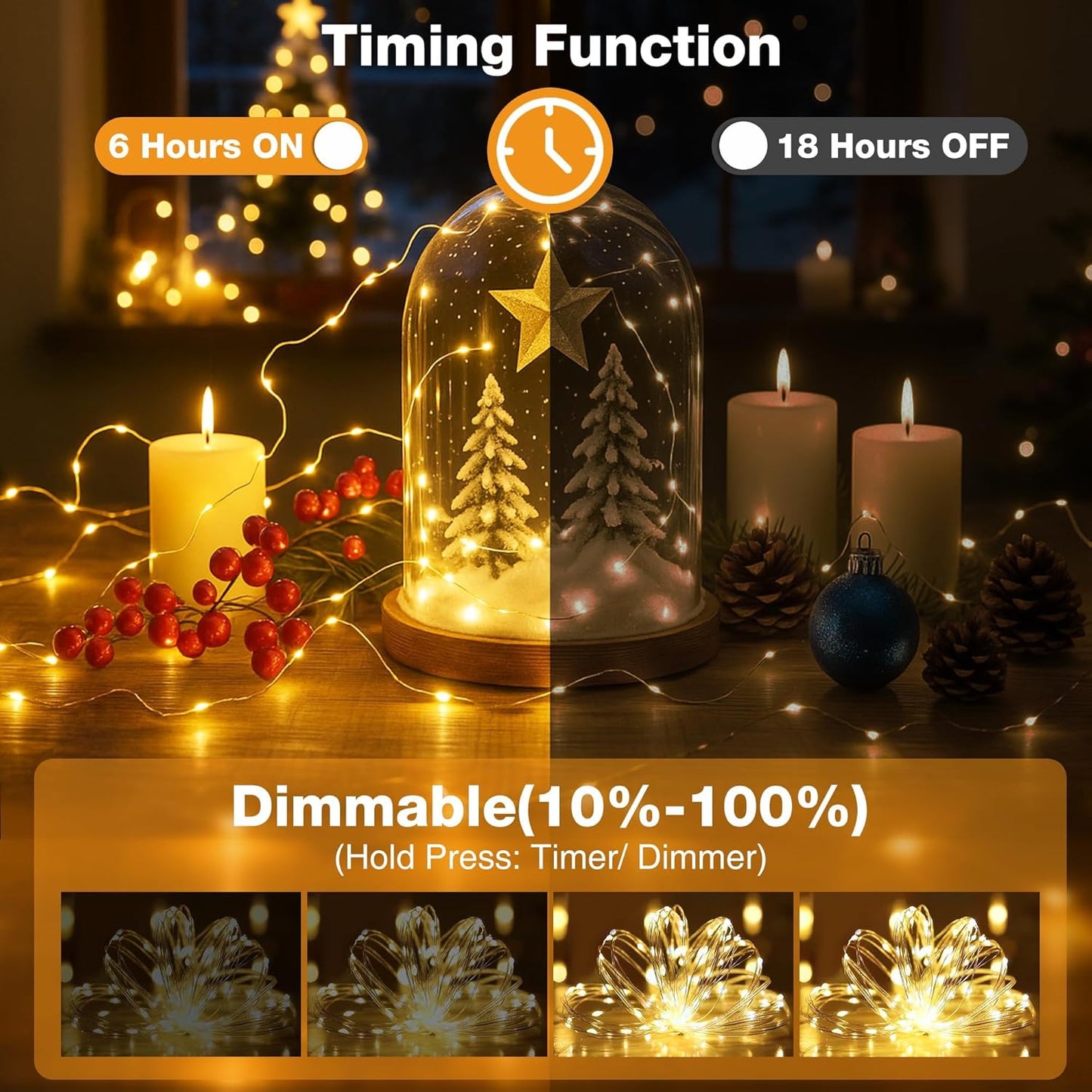 Skiennix 16FT LED Fairy Lights - Battery Operated with Timer & 8 Modes | Warm White Mini String Lights for Holiday Decor