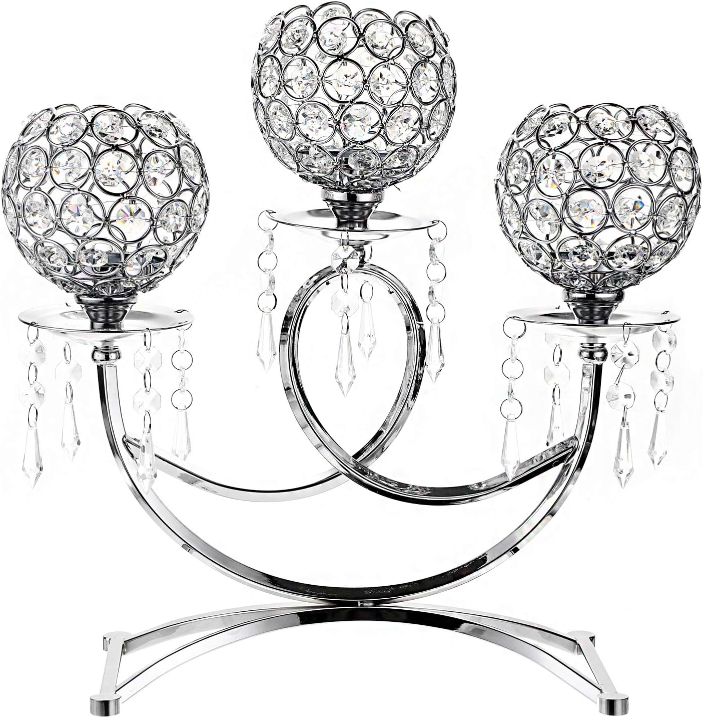 OwnMy Crystal Candle Holders - Elegant 3-Arms Tealight Candelabra for Weddings & Home Decor | Silver
