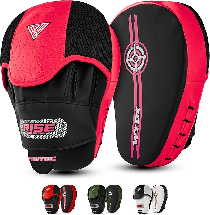 WYOX Curved Focus Mitts for Boxing & MMA | Durable PU Leather Punching Pads with Adjustable Strap | Ideal for Muay Thai, Kickboxing, Martial Arts Training – Hand Target Strike Shield for Men & Women