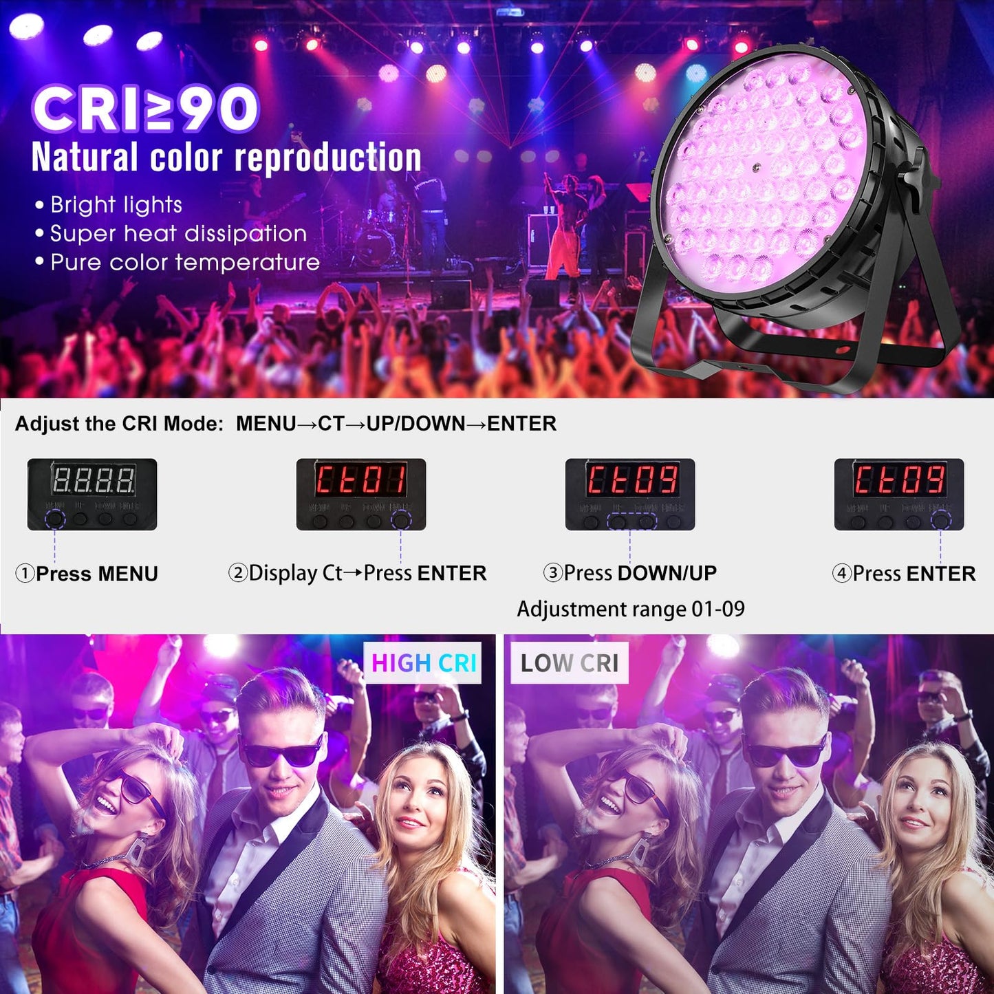 Betopper 54 * 4W High CRI Par Light, CRI/RA>90 RGBW 4 in 1 Ultra-Bright LED Stage Lights,Up to 5500Lm Party Light, Party Disco DJ Lights for Photography Video Wedding Show, 2 Packs