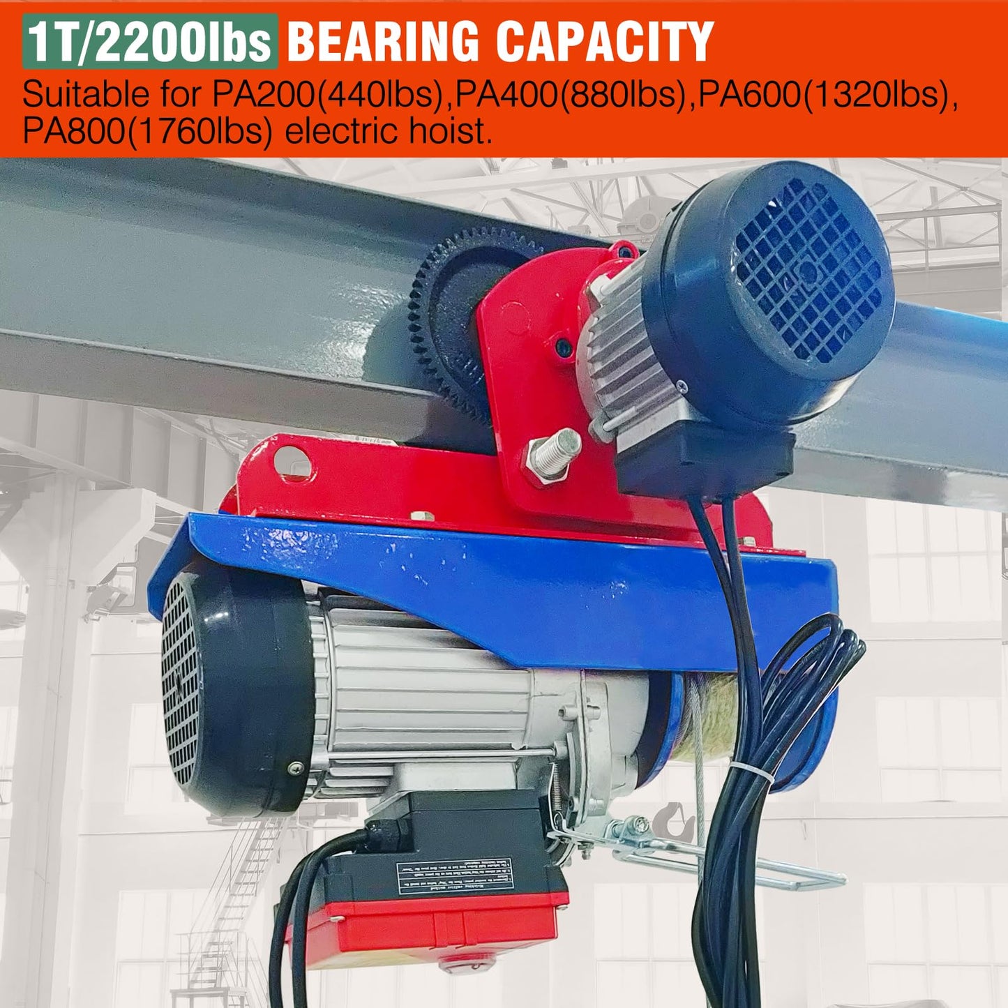 Dremvoist Electric Trolley for Power Hoist,1 Ton 2204 LBS Capacity,Fit 2.68"-4.33" in I-Beam,for PA200-PA1000 Hoists Push Geared Overhead Crane Heavy Duty Wheels System,for Warehouses,Gantry Cranes
