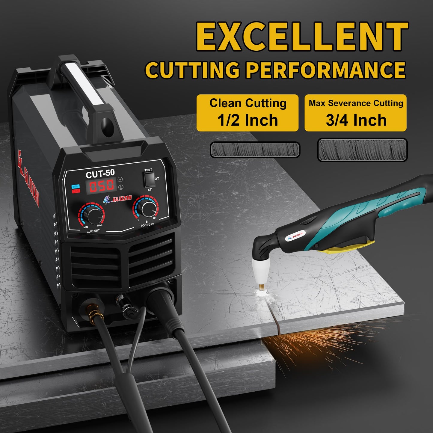 GZ GUOZHI Plasma Cutter, 50 Amp Air Inverter Plasma Cut, 110V/220V Dual Voltage Digital Display IGBT Inverter Plasma Cutting Machine with 2T/4T/TEST Function